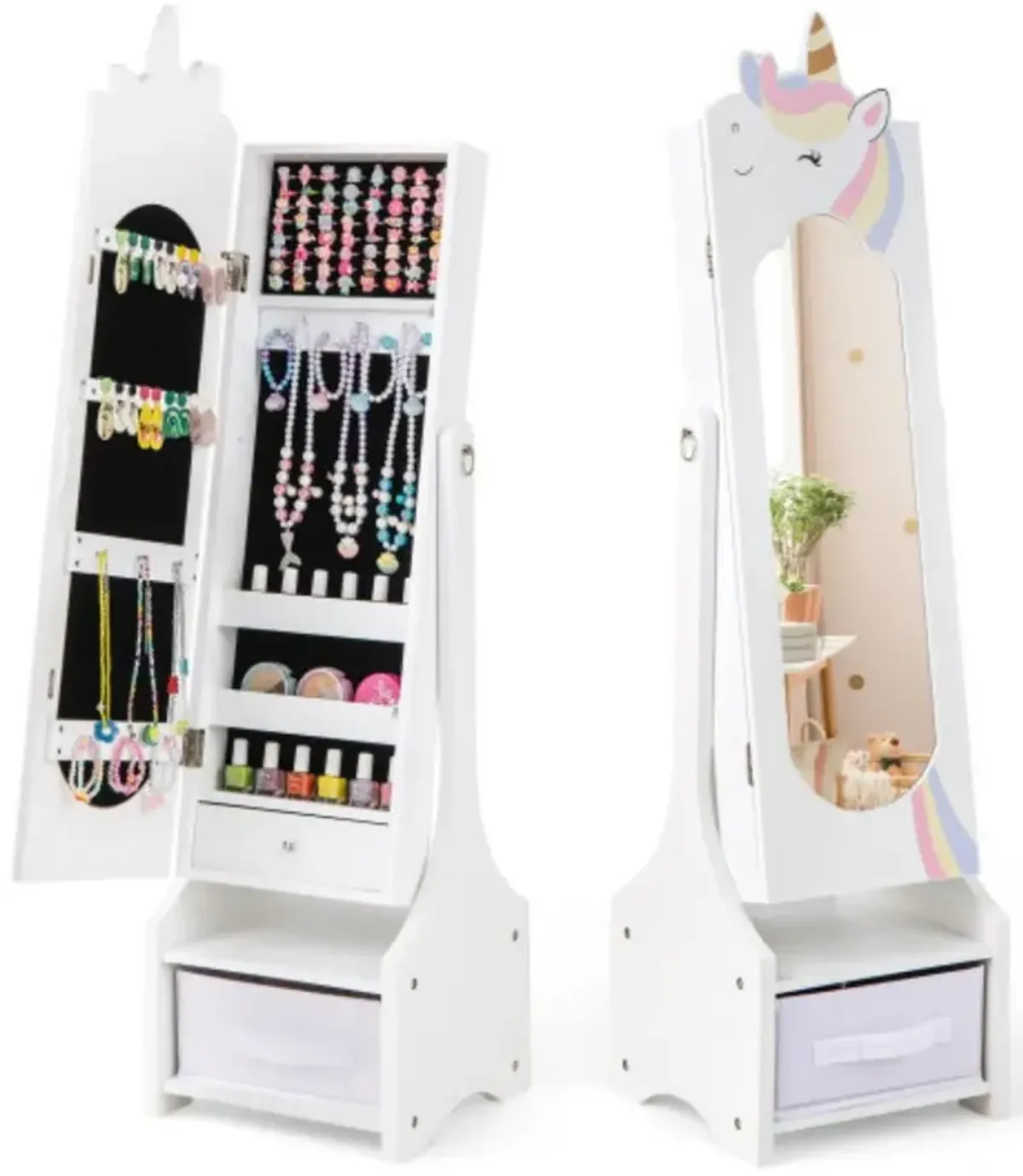 Kids Jewelry Armoire Cabinet with Storage and 2 Tilt Angles