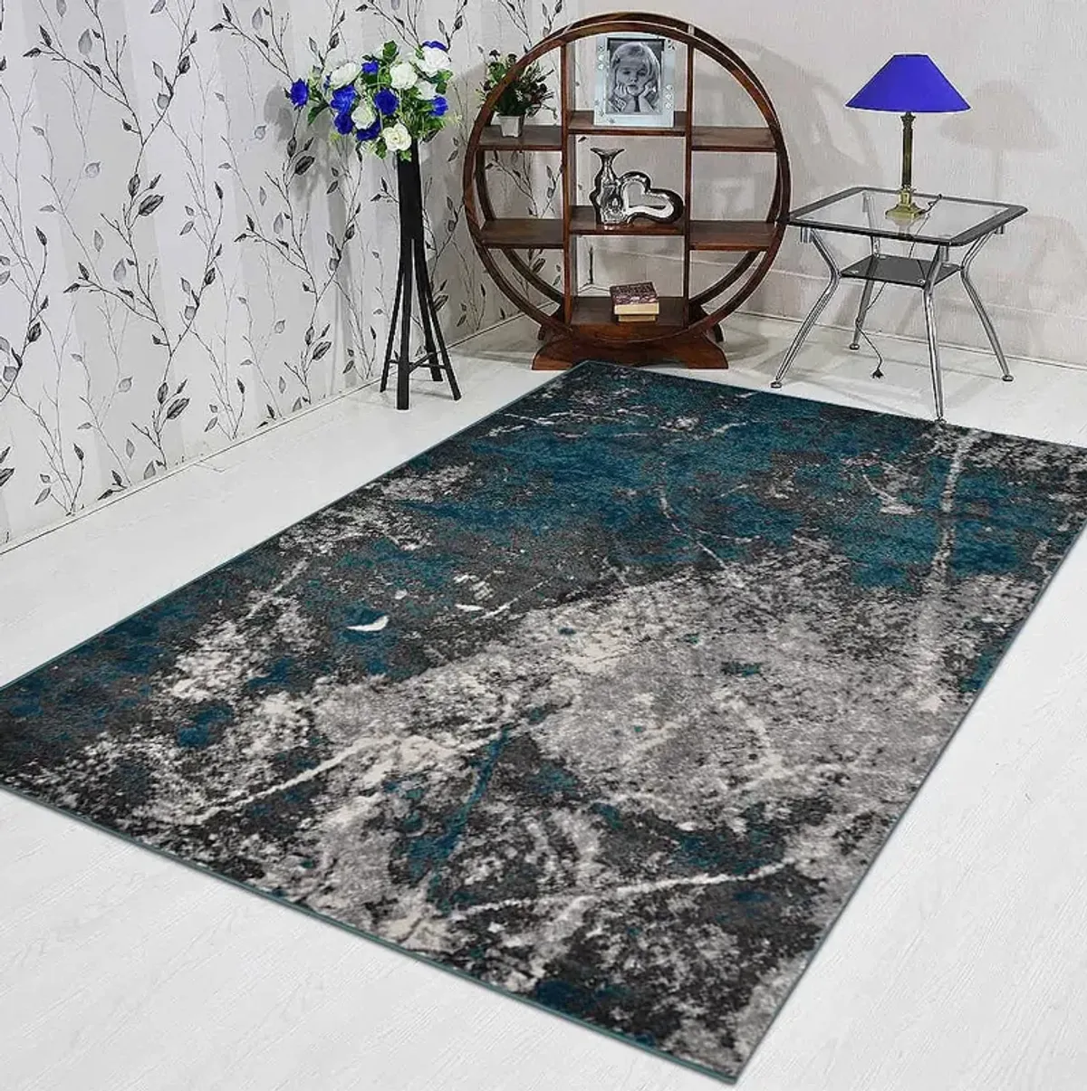 RUGSOTIC CARPETS MACHINE MADE HEATSET POLYPROPYLENE AREA RUGS  - 6'7''x9', Rectangle Shape, Silver Ivory Color, Abstract Modern Design, Midium Pile Machine Made Area Rugs (M00028)