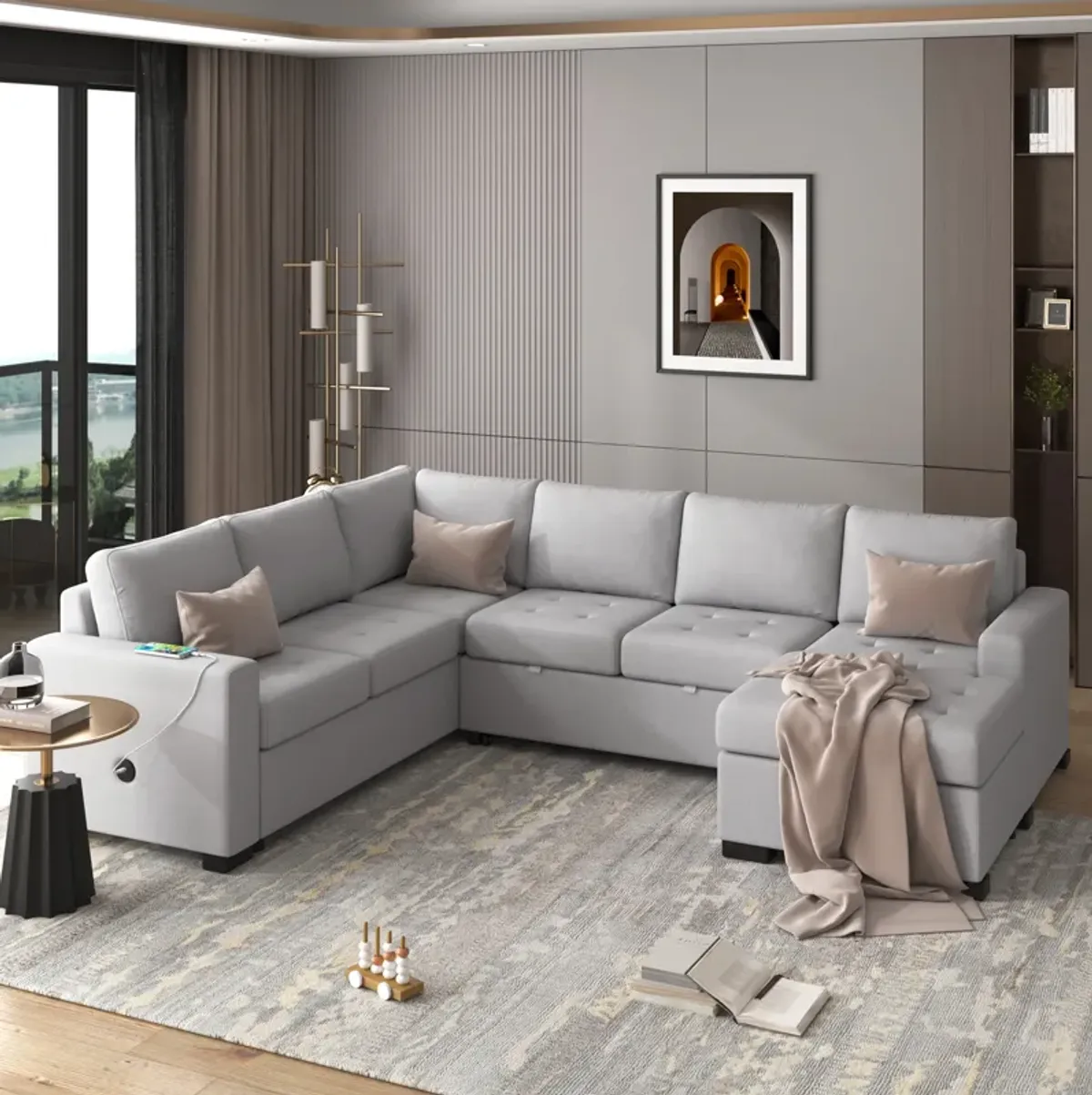 Merax Sectional Sleeper Sofa with Pull-out Bed