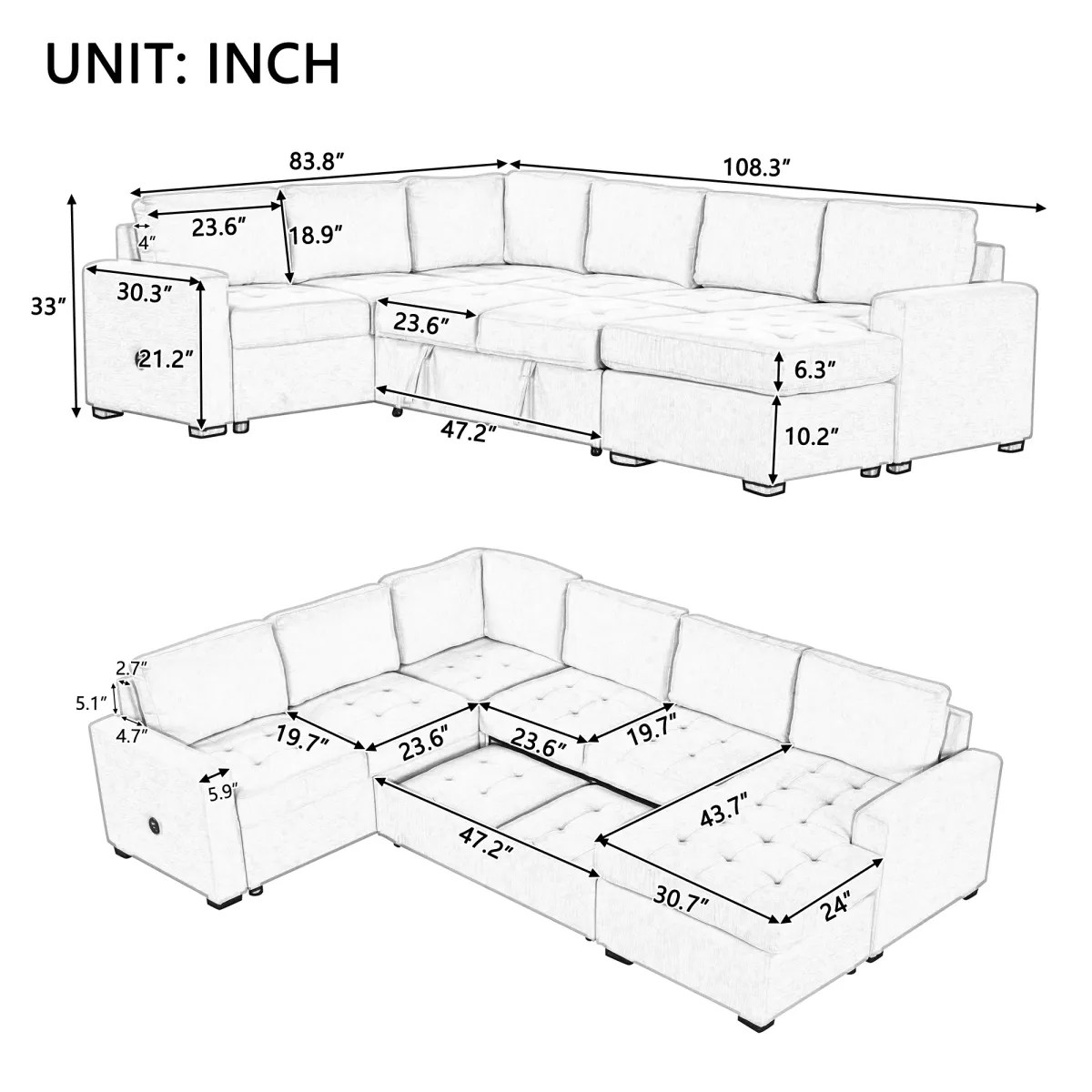 Merax Sectional Sleeper Sofa with Pull-out Bed