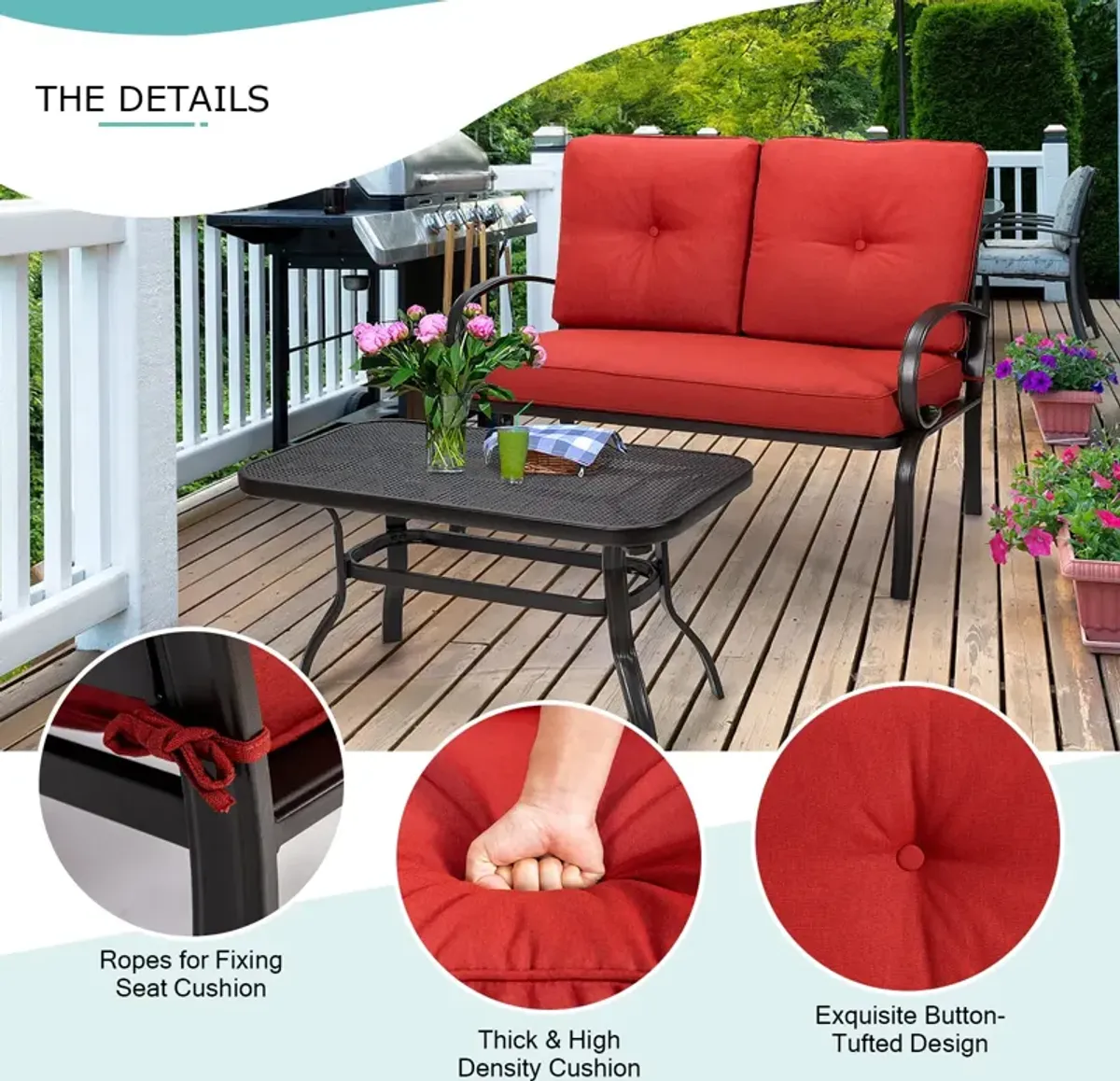 2 Pieces Patio Outdoor Cushioned Coffee Table Seat