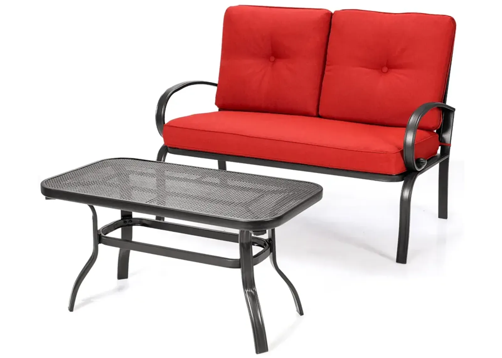 2 Pieces Patio Outdoor Cushioned Coffee Table Seat