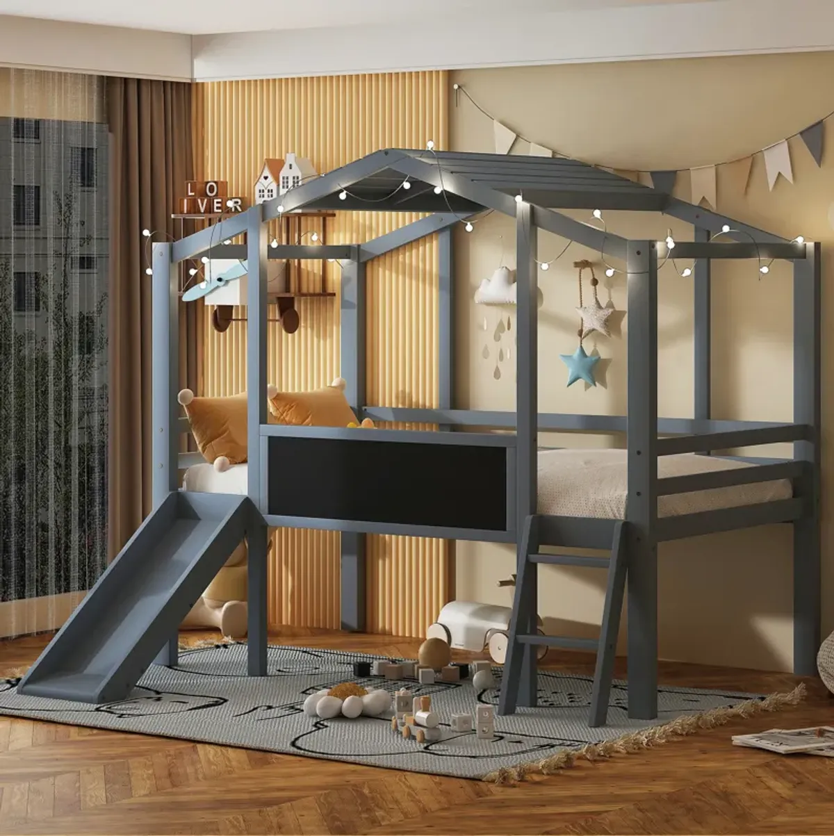 Merax Loft Bed with Ladder and Slide