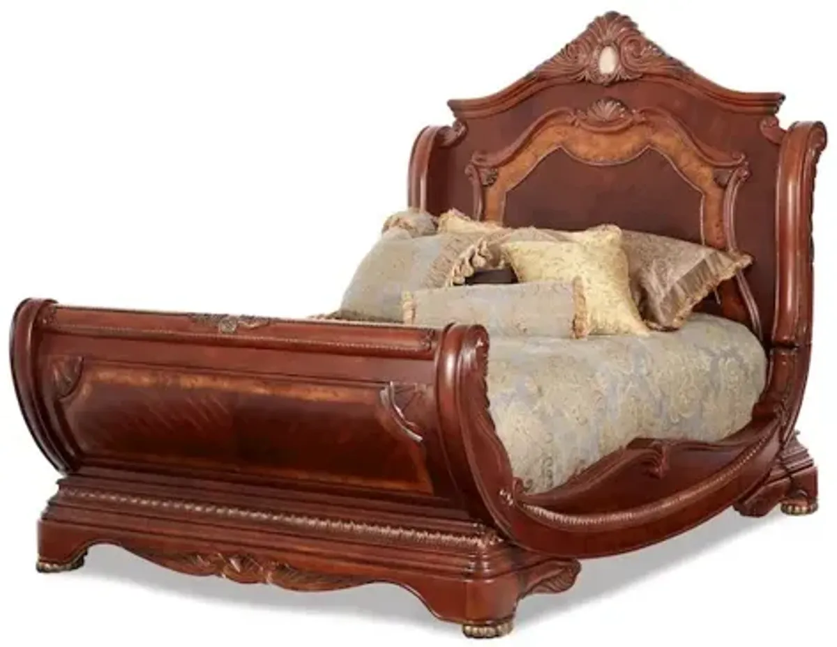 Michael Amini Cortina Queen Sleigh Bed - Honey Walnut