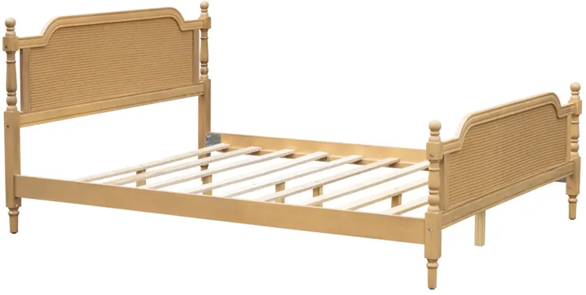 Merax Platform Bed Frame with Rattan Headboard