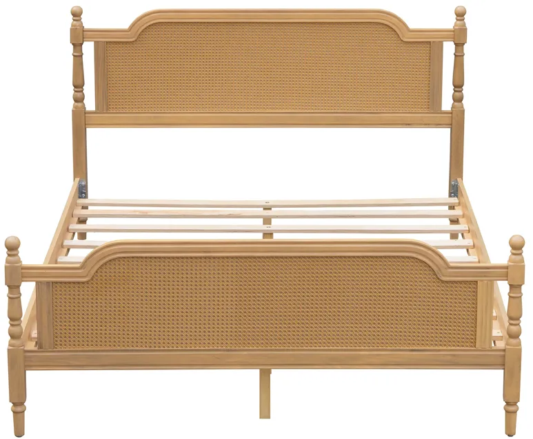 Merax Platform Bed Frame with Rattan Headboard