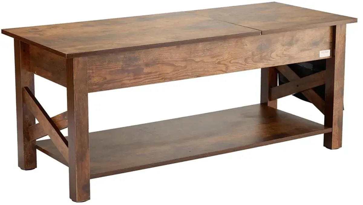 VEVOR Lift Top Coffee Table 47.5 Rectangle Coffee Table for Living Room Brown