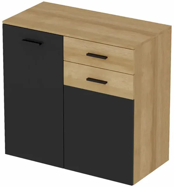 FUFU&GAGA Wardrobe with Storage Cabinet, Adjustable Shelves & Drawers, Modern Farmhouse Closet for Bedroom, Entryway, Home, (35.4" W x 34.1" H x 17.7" D), Rustic Oak & Black