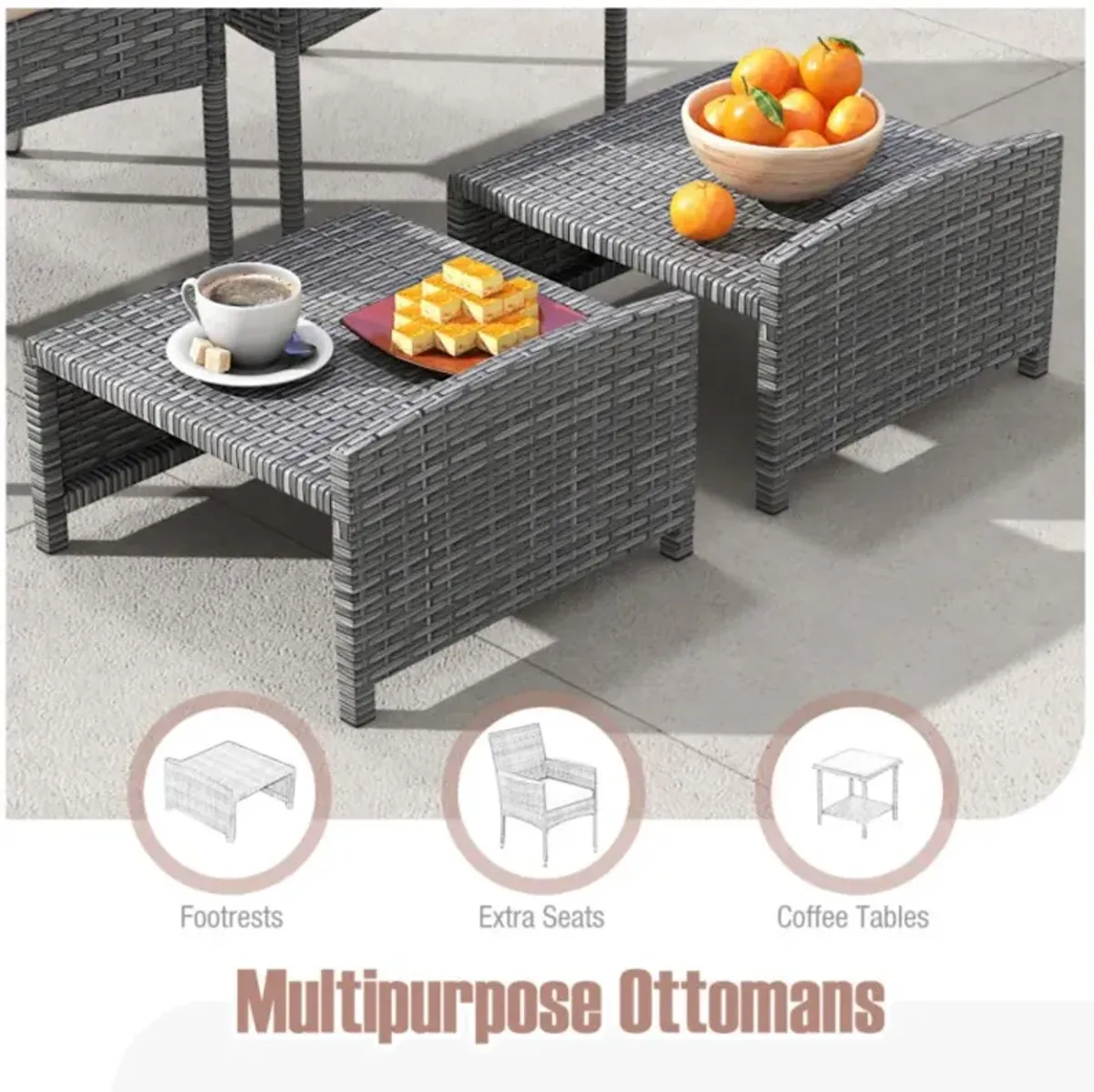 Hivvago 5 Pieces Patio Conversation Set with Soft Cushions and Ottomans