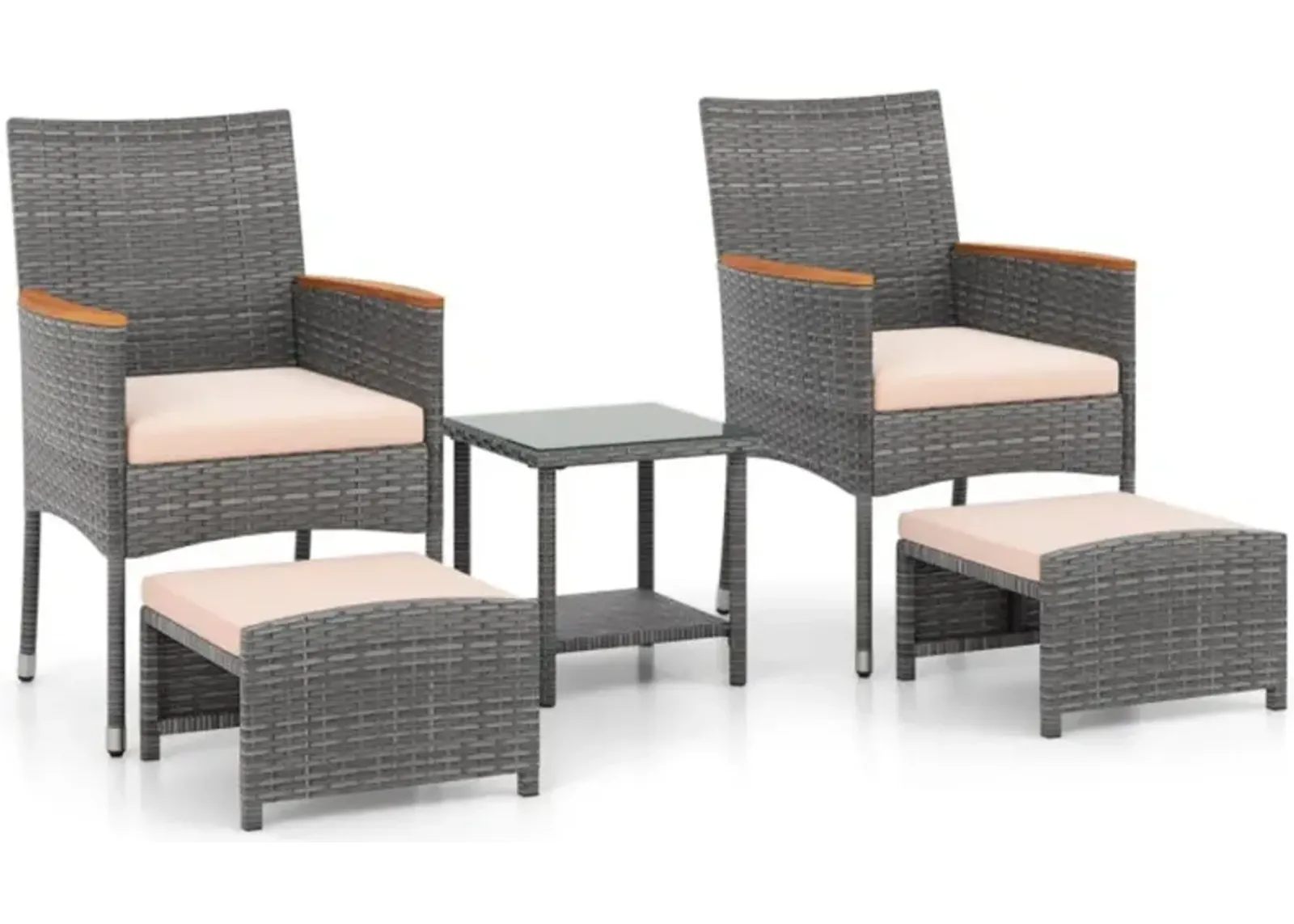 Hivvago 5 Pieces Patio Conversation Set with Soft Cushions and Ottomans