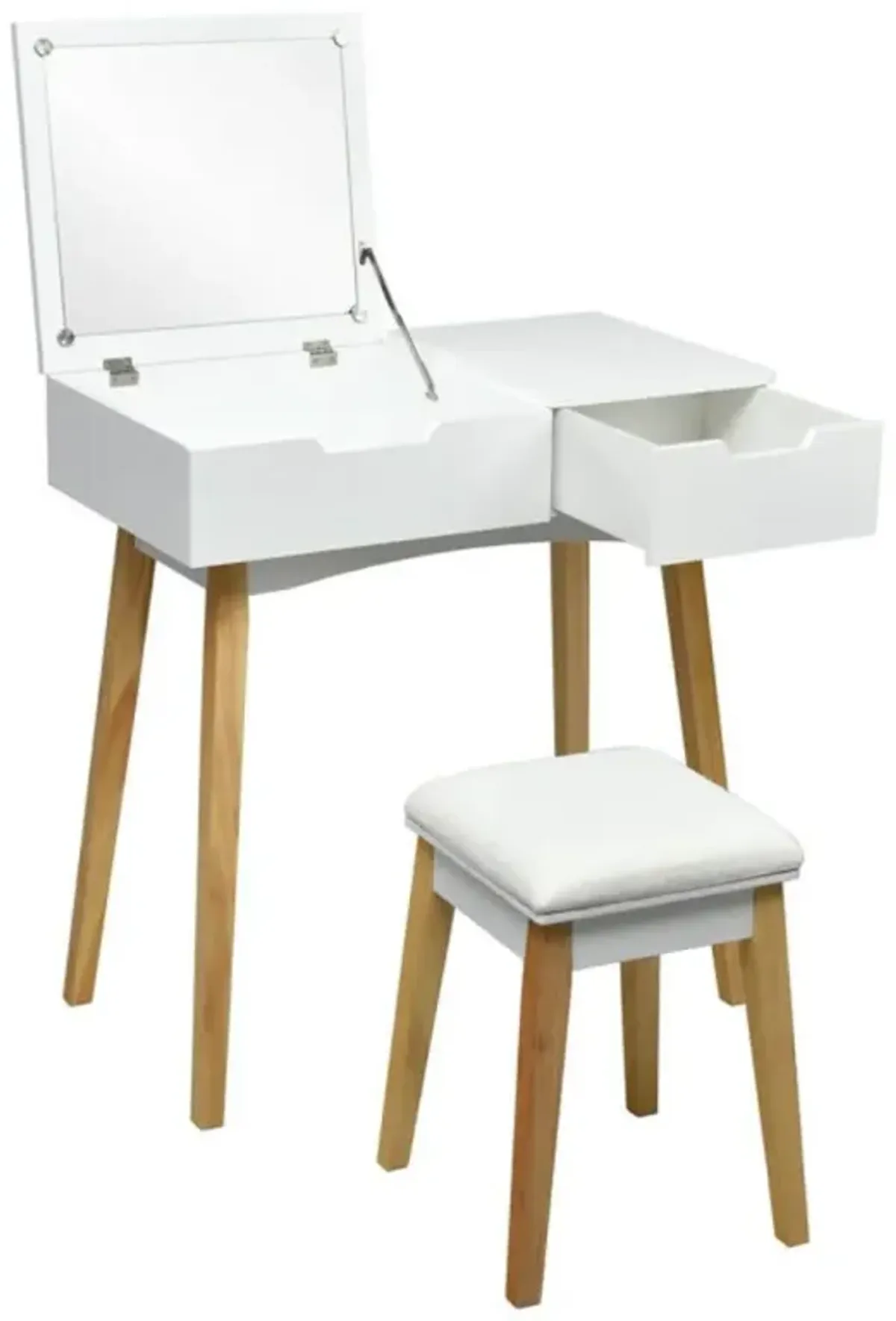 Hivvago Wooden Vanity Table with Flip Top Mirror and Cushioned Stool