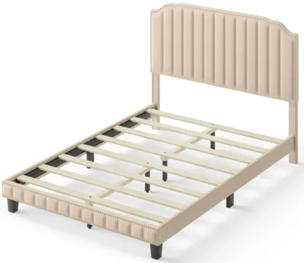 Heavy Duty Upholstered Bed Frame with Rivet Headboard