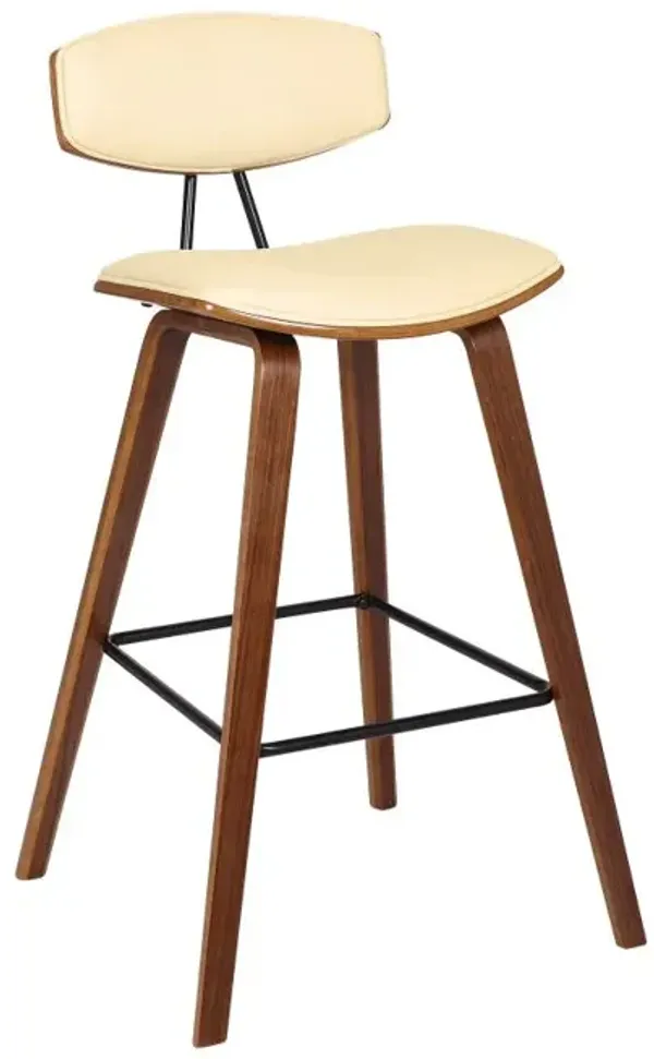 Hivvago 29 Inch Cream and Brown Faux Leather and Iron Low Back Bar Height Bar Chair