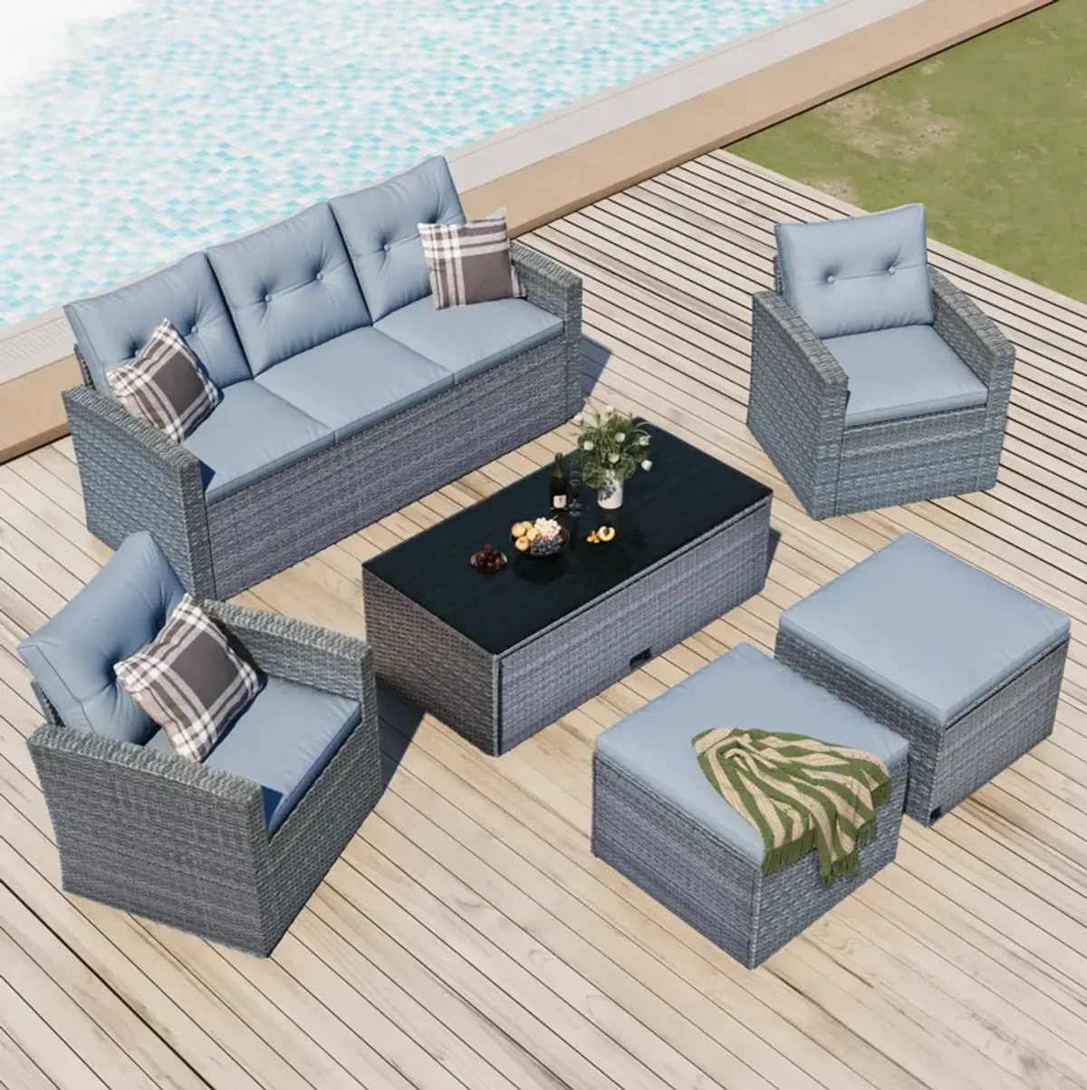 Merax 6-piece All-Weather Wicker PE rattan Patio Outdoor Dining Set