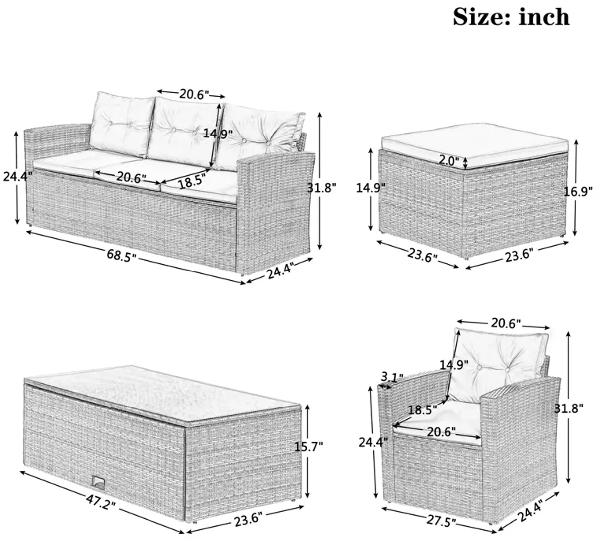 Merax 6-piece All-Weather Wicker PE rattan Patio Outdoor Dining Set