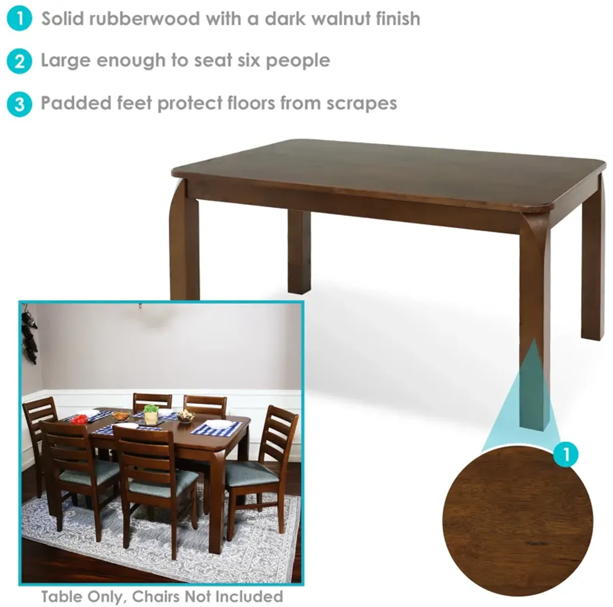 Sunnydaze Dorian 5 ft Wooden Mid-Century Modern Dining Table - Dark Walnut