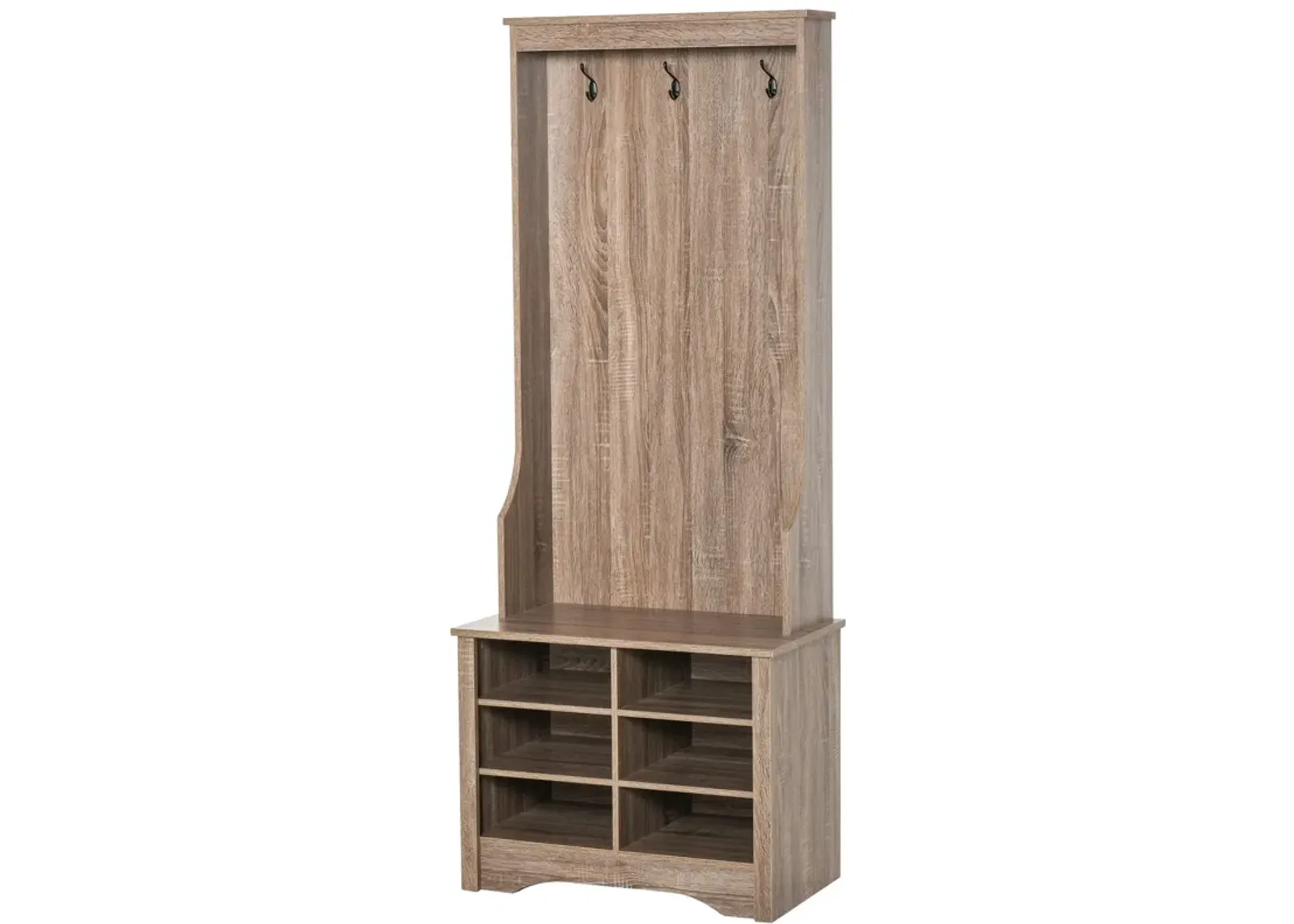 Brown Hall Organizer: Wooden Coat Rack with Shoe Bench and Hooks