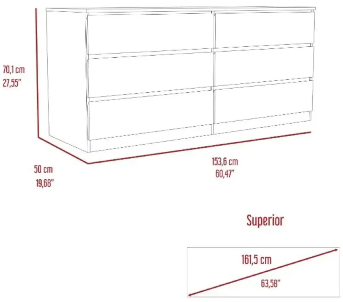 6 Drawer Double Dresser Tronx, Bedroom, Black