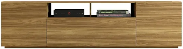 Handcrafted Wood TV Console, 2 Cabinets, Walnut Brown