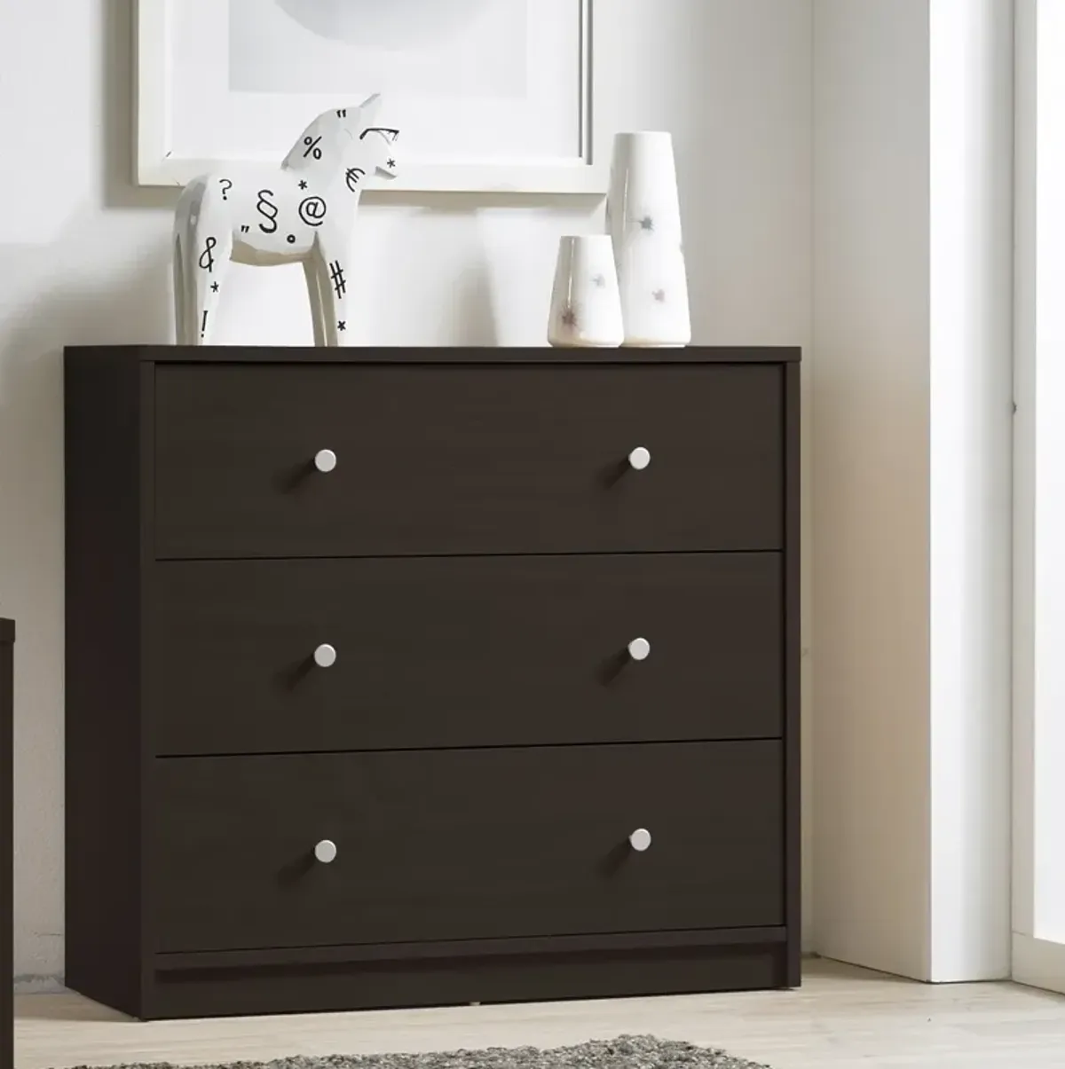 Hivvago Modern 3-Drawer Chest Bedroom Bureau in Dark Brown Wood Finish