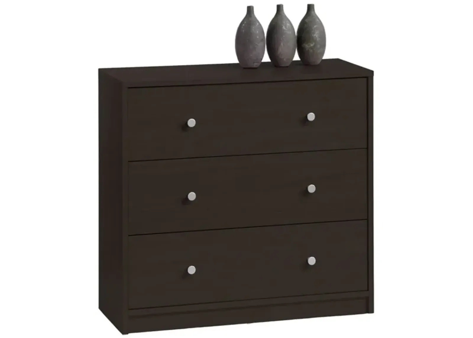 Hivvago Modern 3-Drawer Chest Bedroom Bureau in Dark Brown Wood Finish