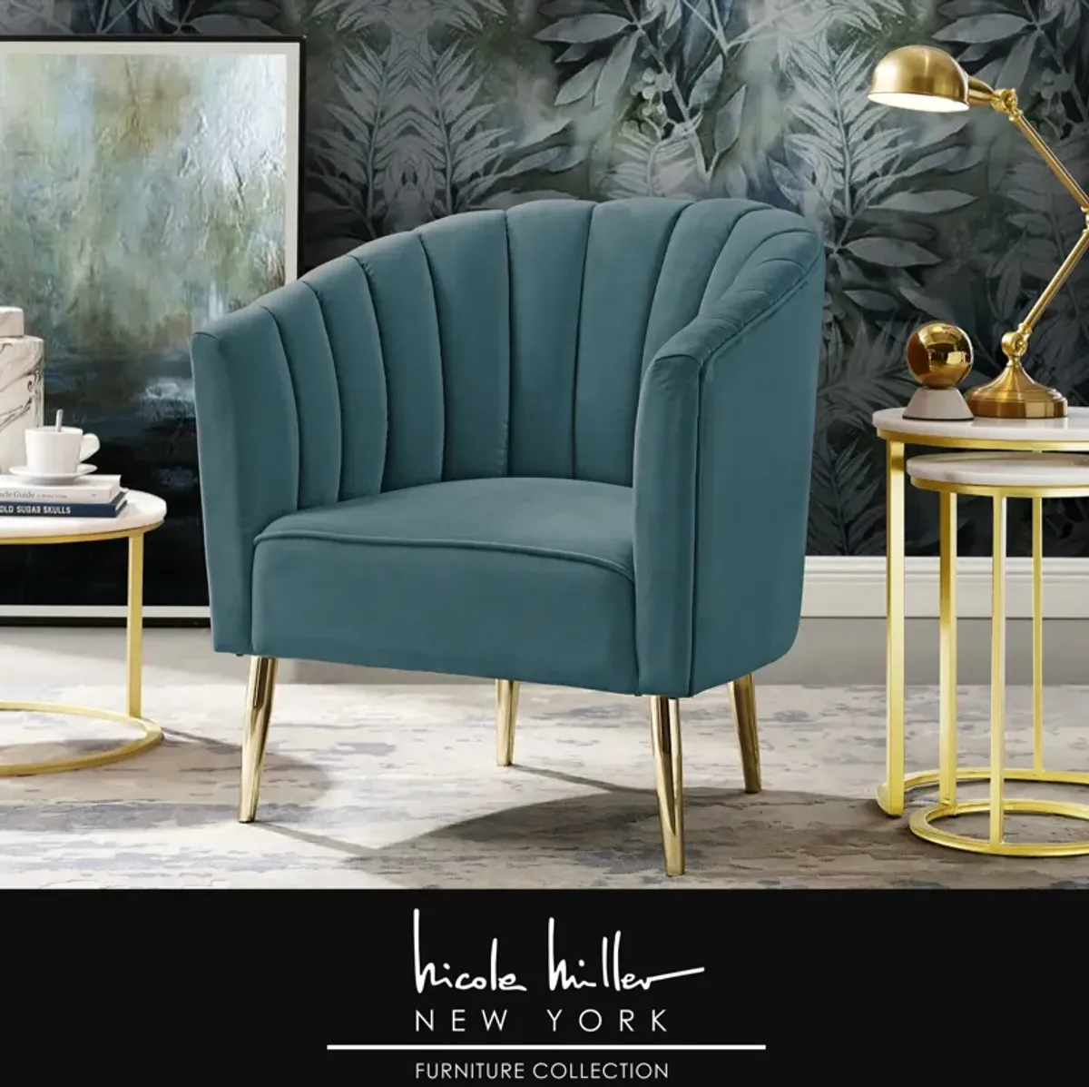 Nicole Miller Jermaine Velvet Channel Tufted Back Accent Chair