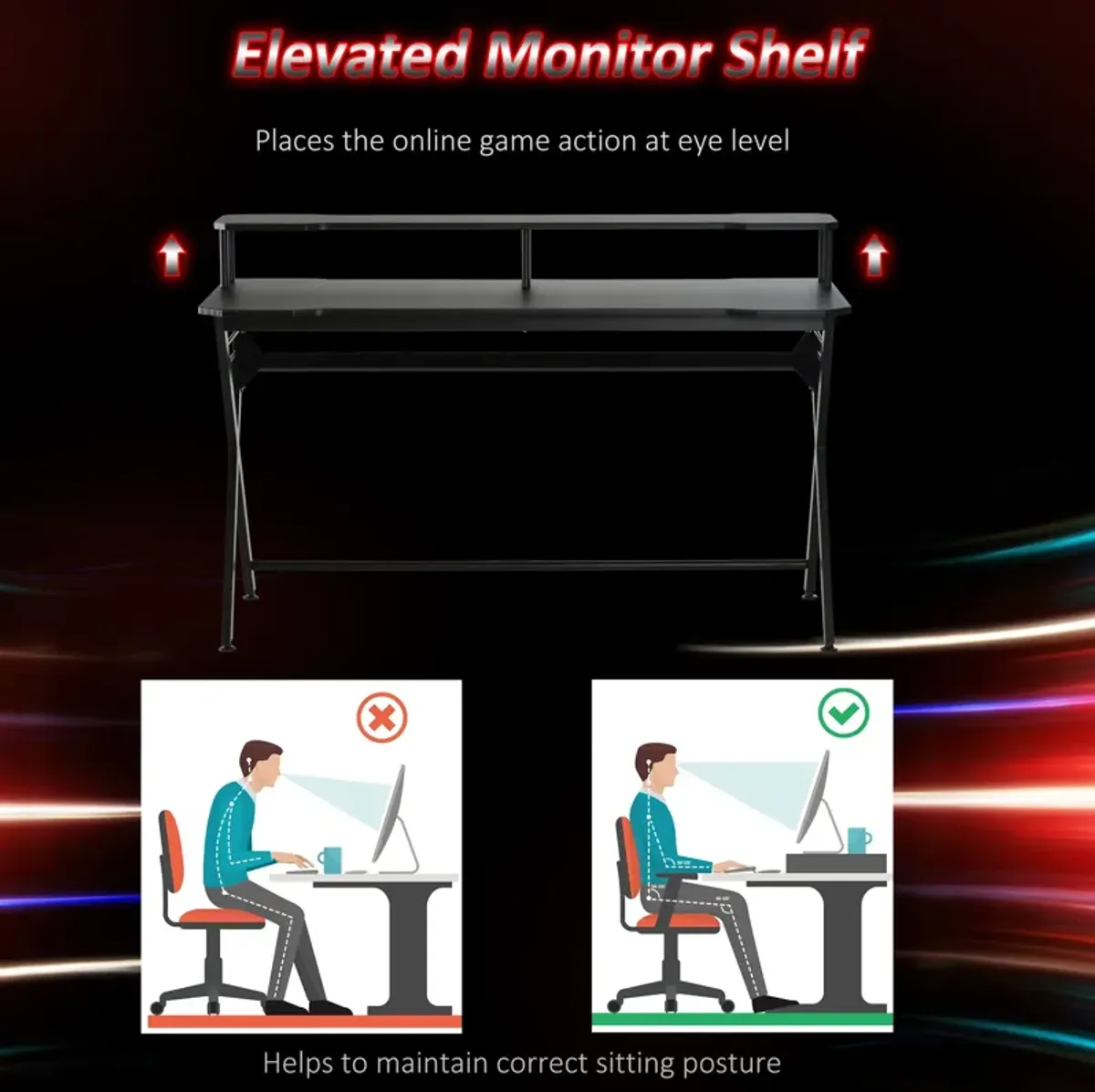 Black Gamer's Paradise: 55" Racing Style Desk with Monitor Stand