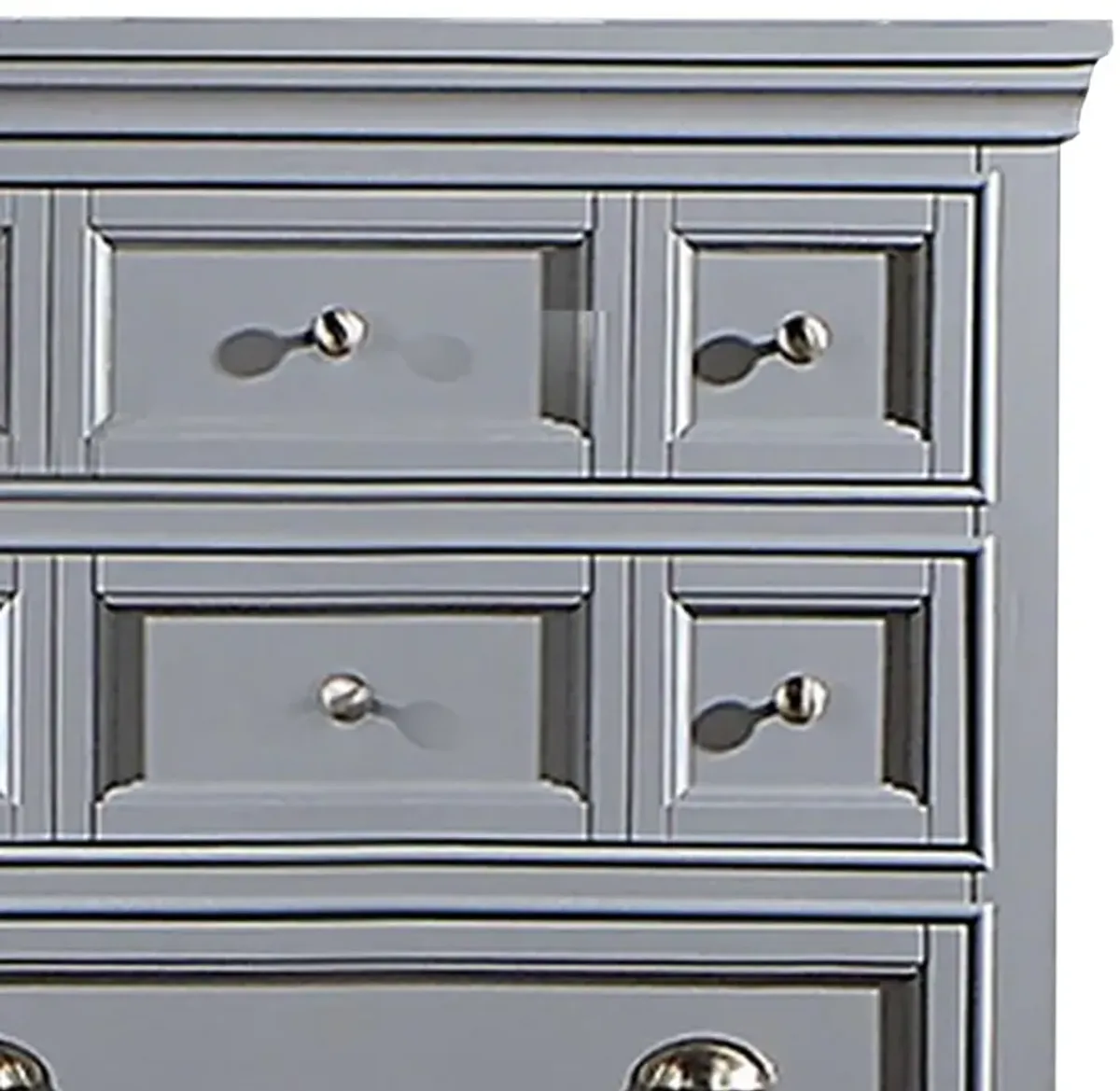 Benjara Lile 50 Inch Tall Dresser Chest, 6 Drawer, Crown Molding, Solid Wood, Gray