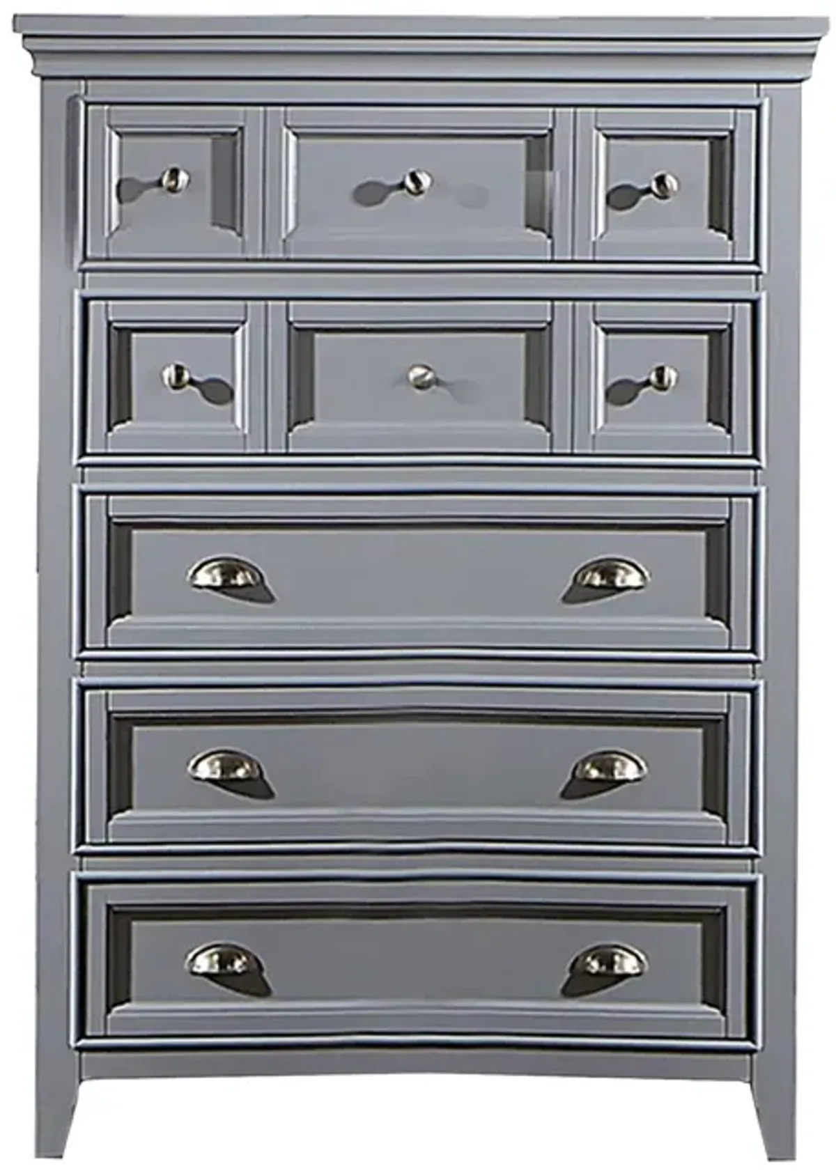 Benjara Lile 50 Inch Tall Dresser Chest, 6 Drawer, Crown Molding, Solid Wood, Gray