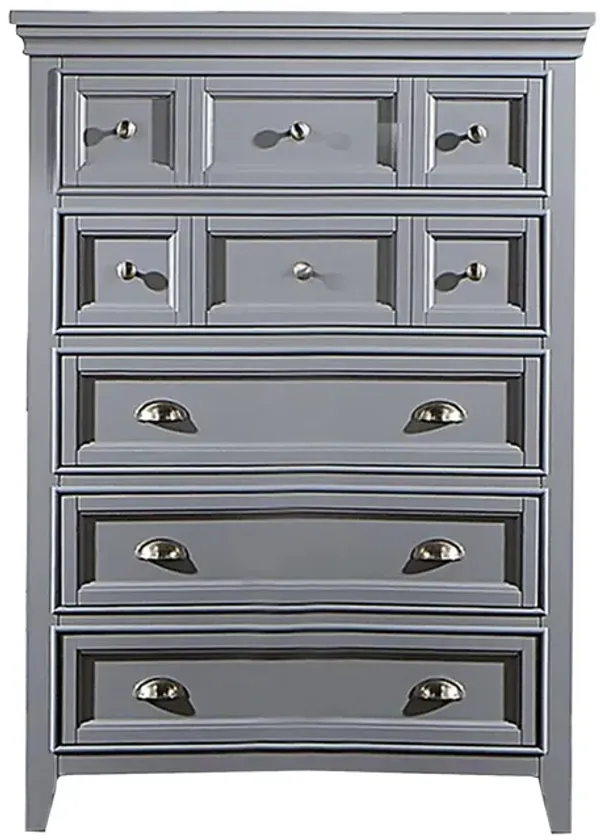Benjara Lile 50 Inch Tall Dresser Chest, 6 Drawer, Crown Molding, Solid Wood, Gray