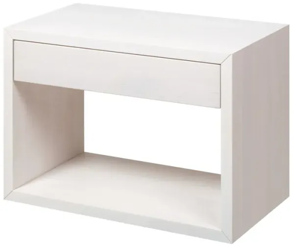 Wide Mid-Century Modern Whitewash Hardwood Floating Nightstand with Drawer - Bedside Table for Bedroom
