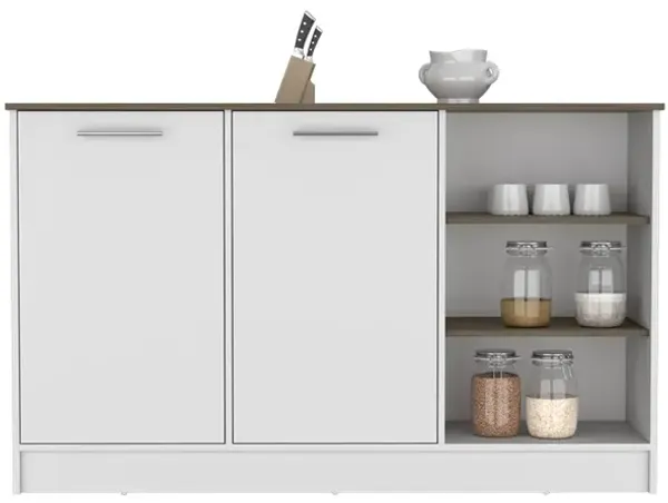 DEPOT E-SHOP Mars Kitchen Island Two Cabinets, Three Open Shelves, White / Dark Brown