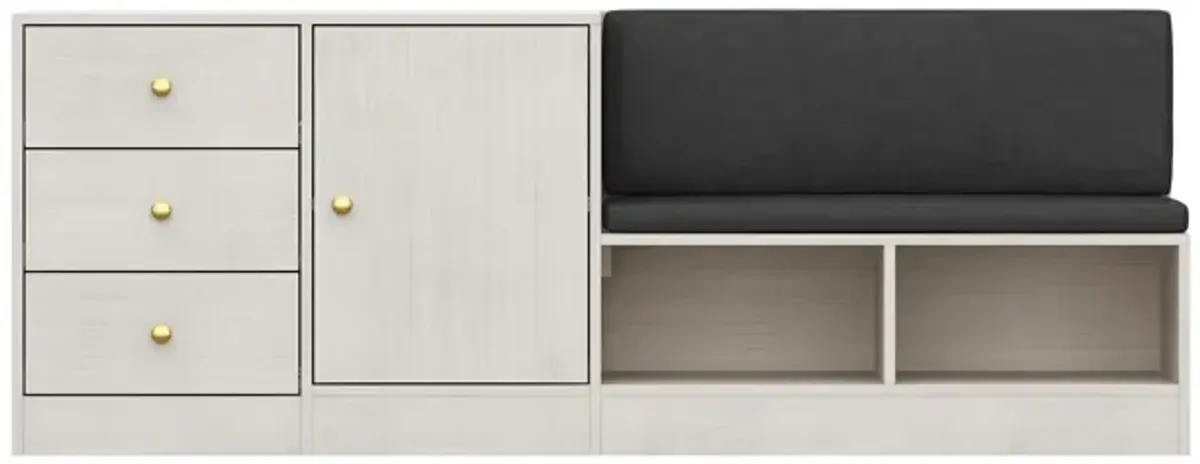 FUFU&GAGA Storage Bench with Cushion Seating, 3 Drawers, Shelving Units, (63" W x 15.7" D x 23.6" H), White