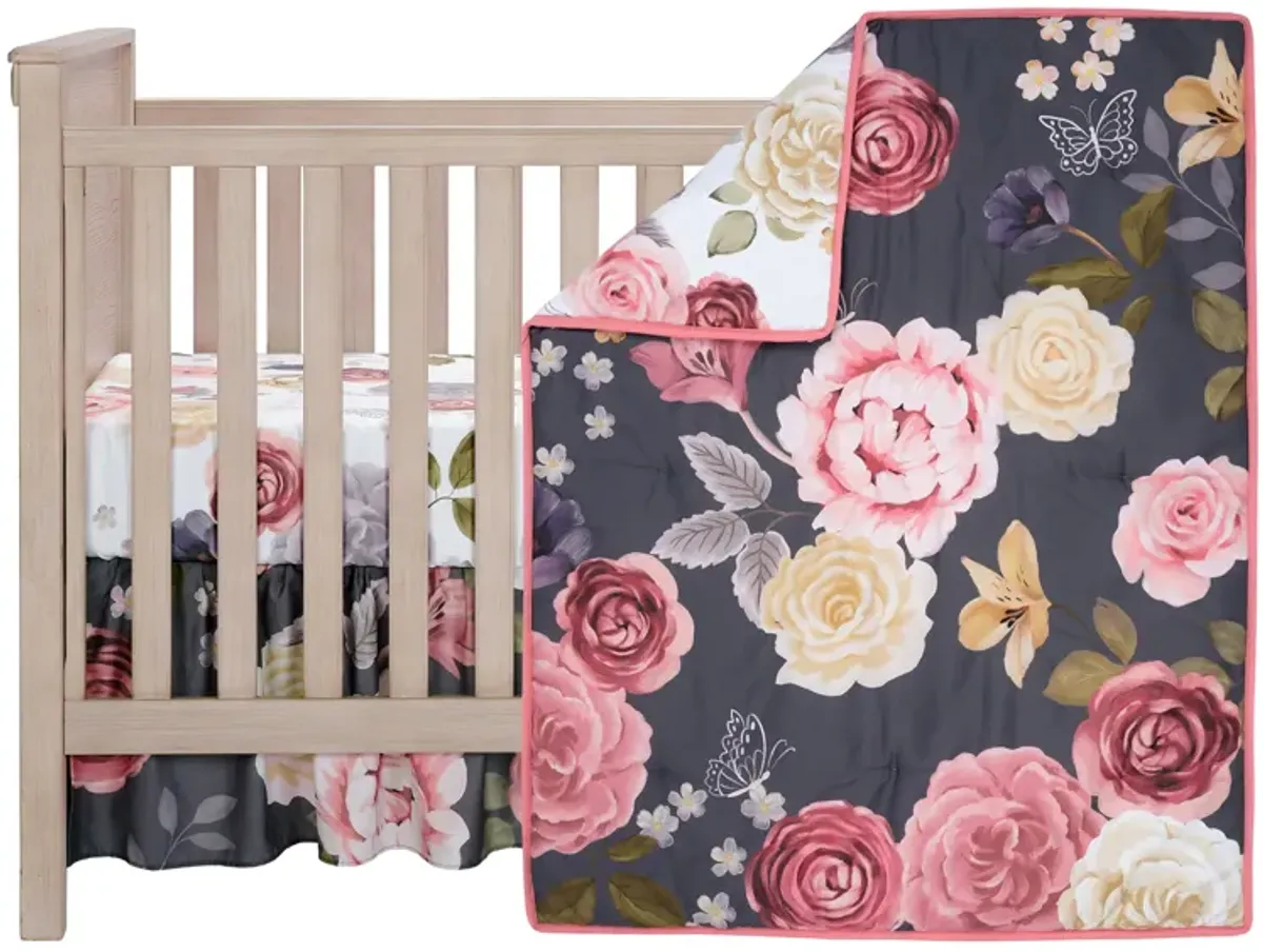 Lambs & Ivy Secret Garden Luxury Floral 3-Piece Cotton Sateen Crib Bedding Set