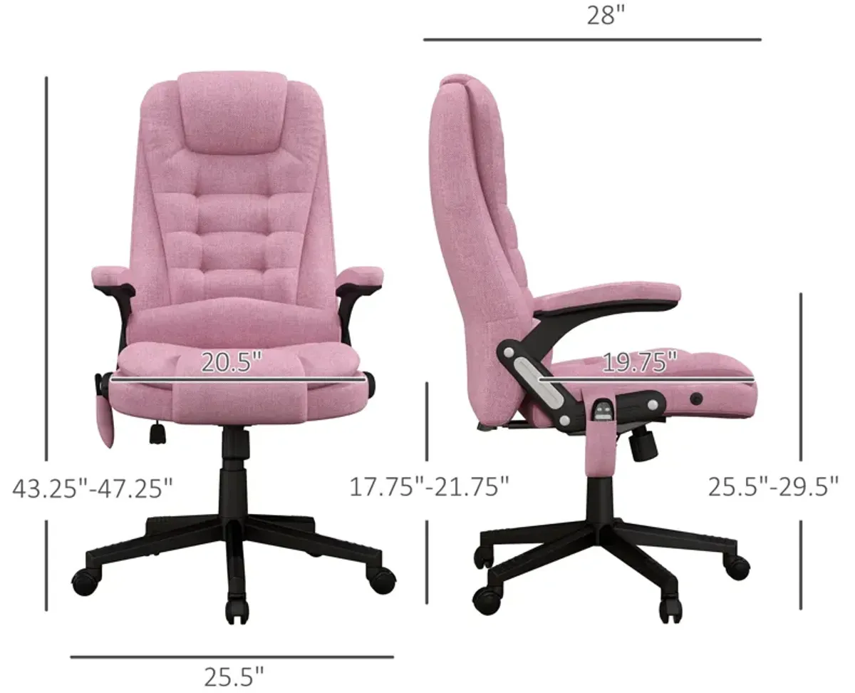 Pink Linen Massage Office Chair: Heated, Reclining, Remote