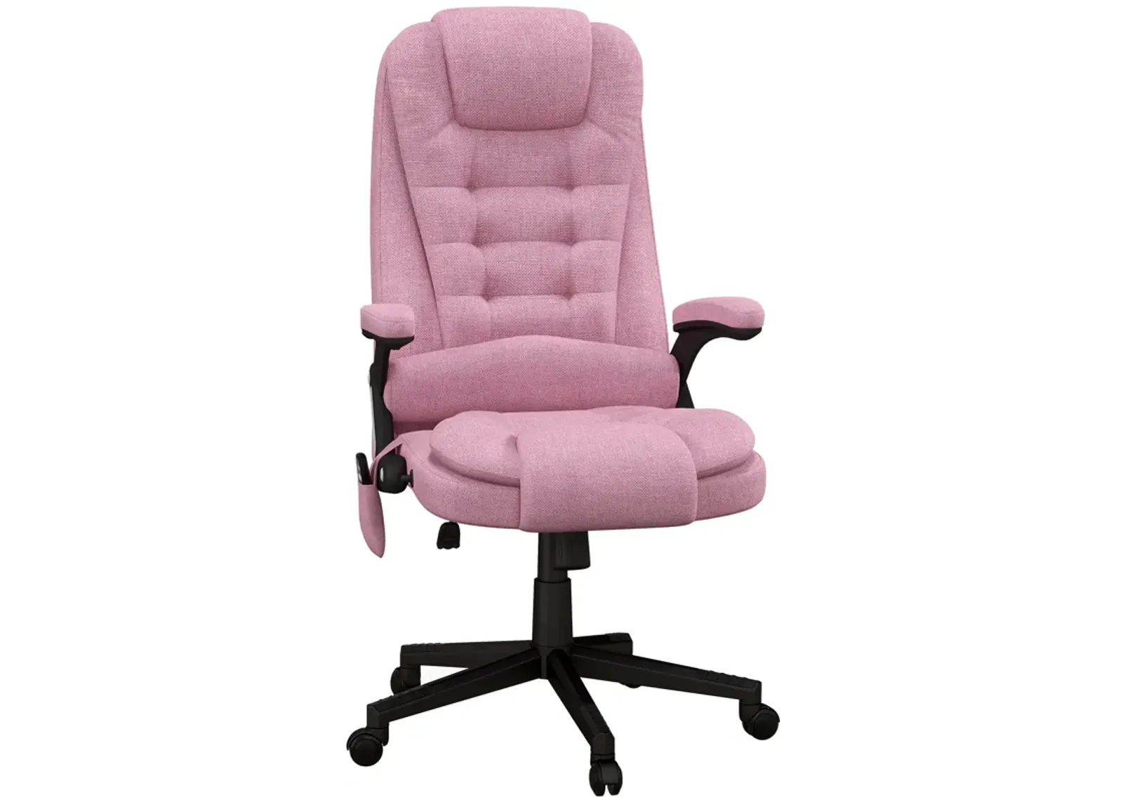 Pink Linen Massage Office Chair: Heated, Reclining, Remote