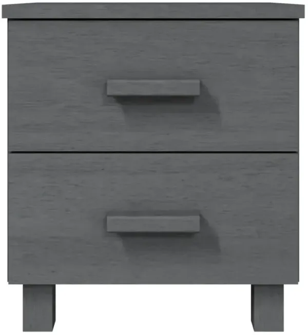 Bedside Nightstand Cabinet, 2 Wide Drawers, Dark Gray Solid Pinewood - Benzara