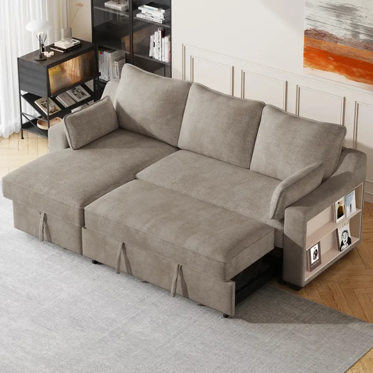 Streamdale 90" L-Shaped Sleeper Sofa with USB Ports