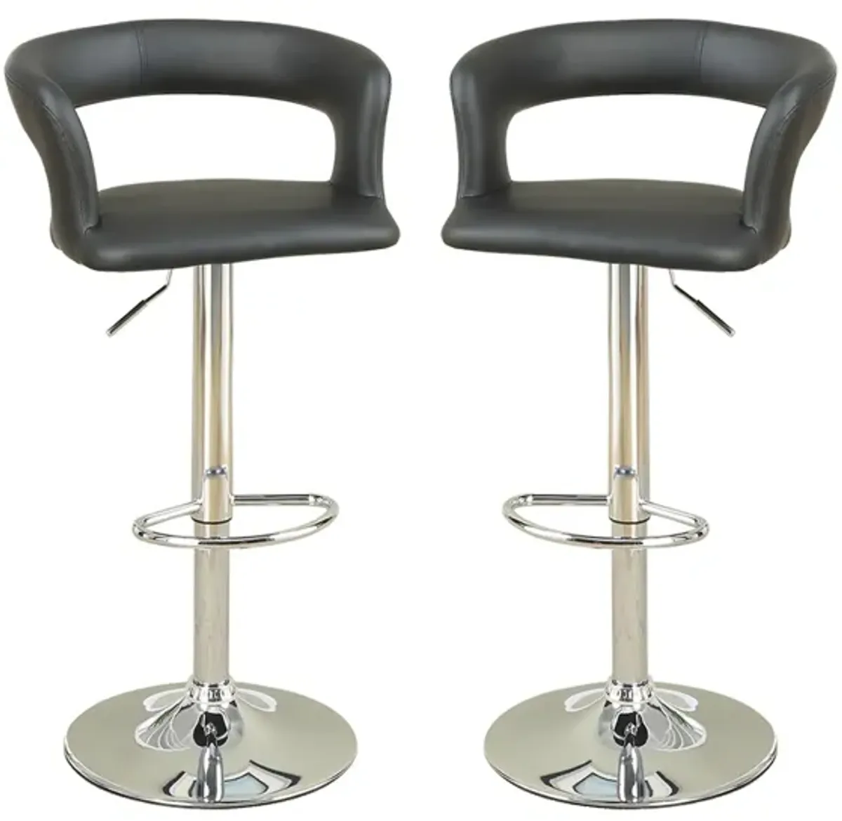 Set of 2 PU Bar Stools with 360 Degree Swivel Design, Black