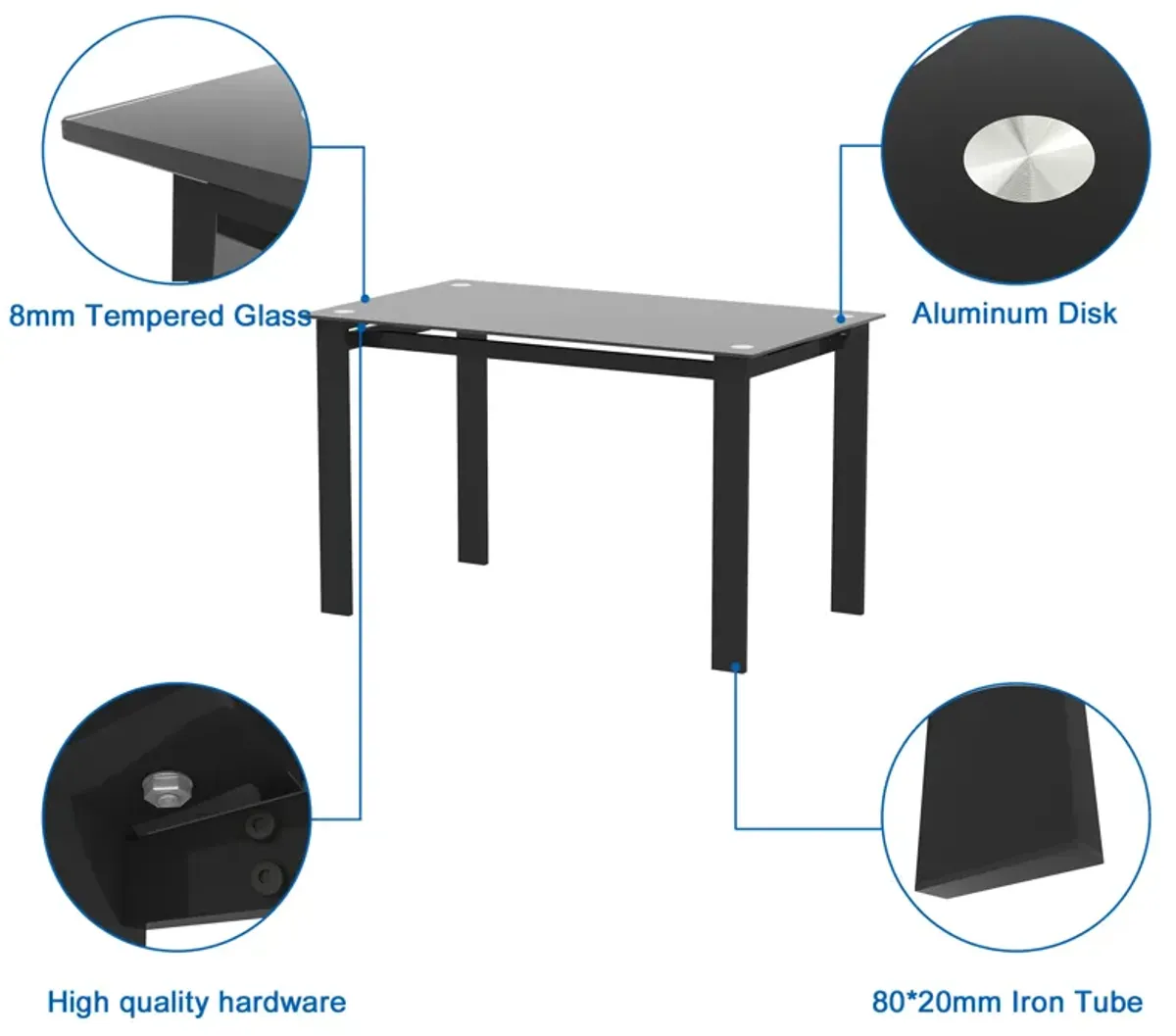 Hivvago 4 Seater  Simple Design Heavy Duty Tempered Minimalist Glass Top Dining Table