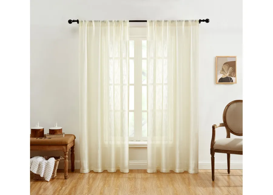 THD Linda Faux Linen Textured Semi Sheer Privacy Light Filtering Transparent Window Rod Pocket Thick Curtains Drapery Panels for Bedroom & Living Room, Set