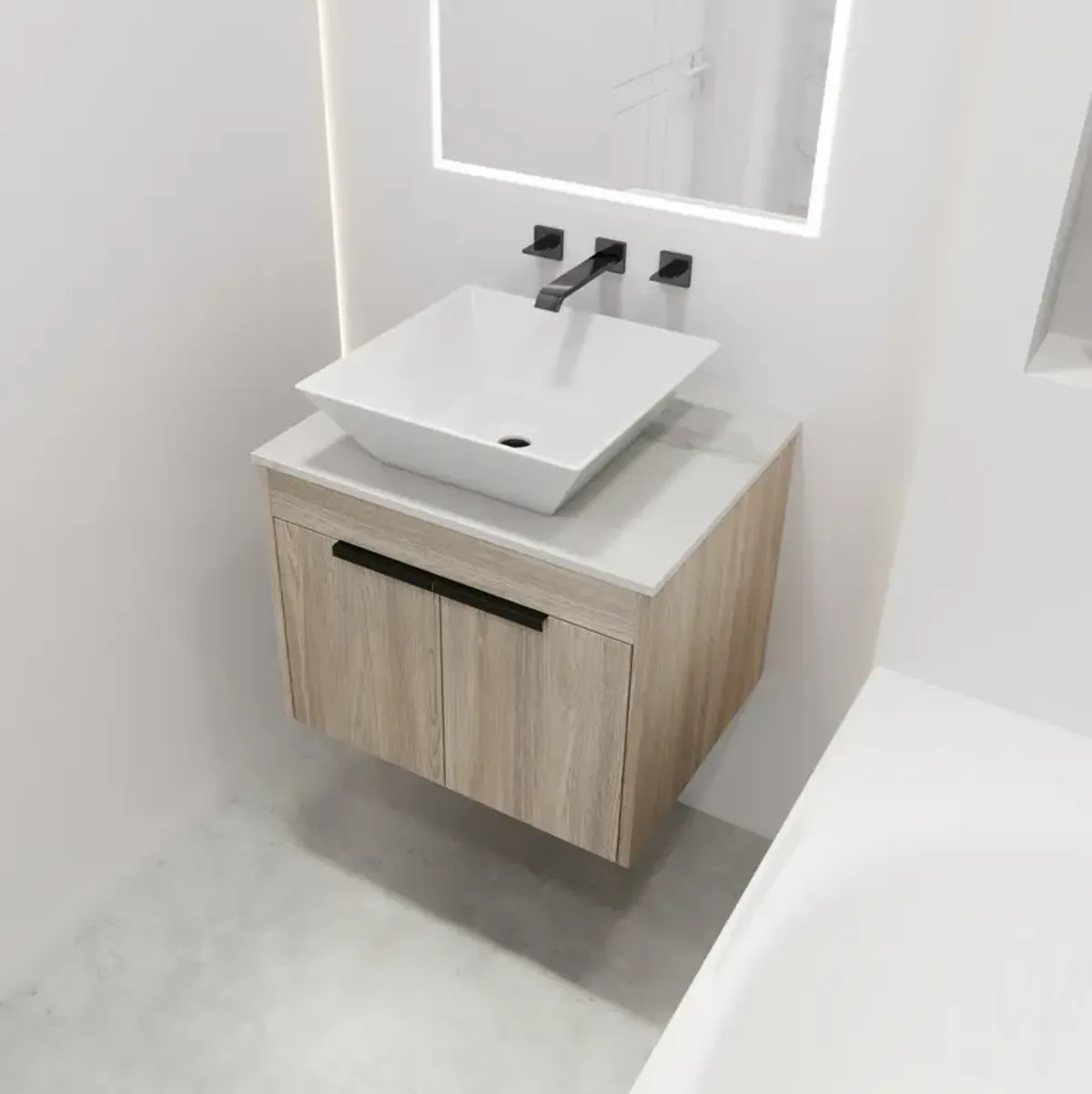 24" Modern Design Float Bathroom Vanity With Ceramic Basin Set