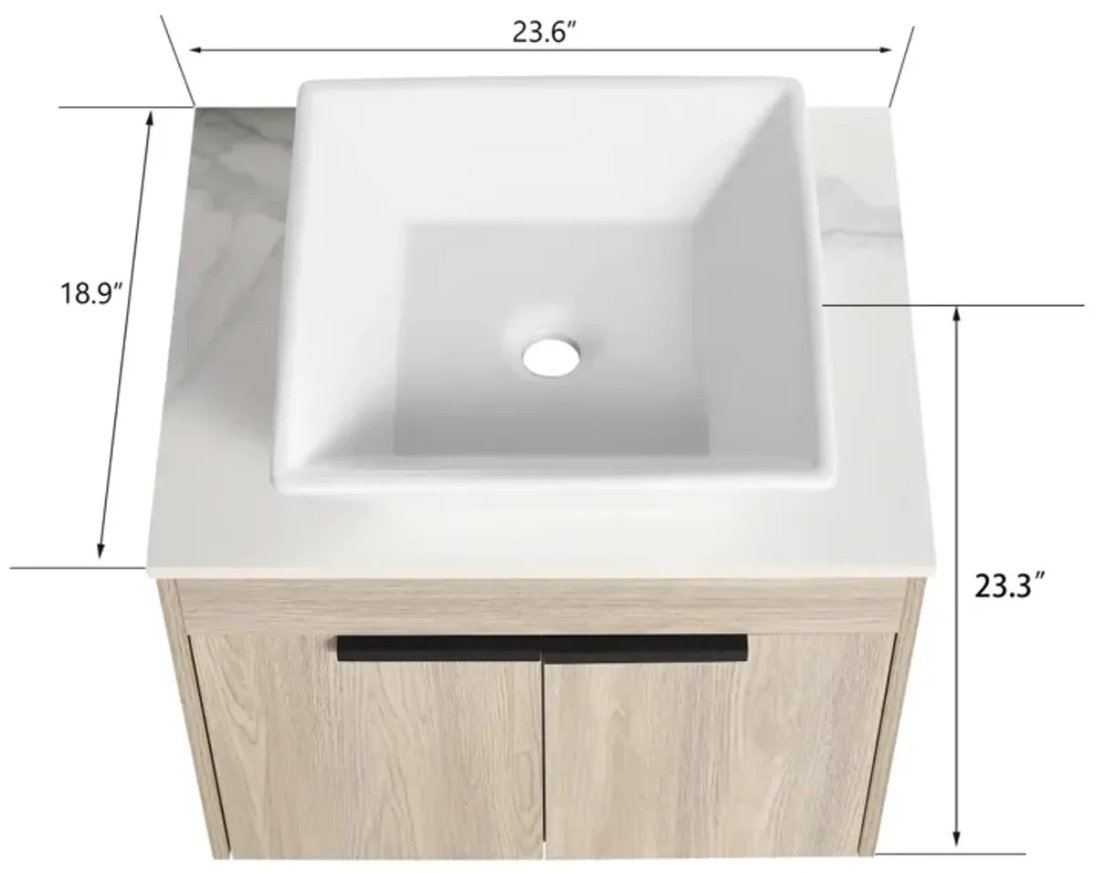 24" Modern Design Float Bathroom Vanity With Ceramic Basin Set