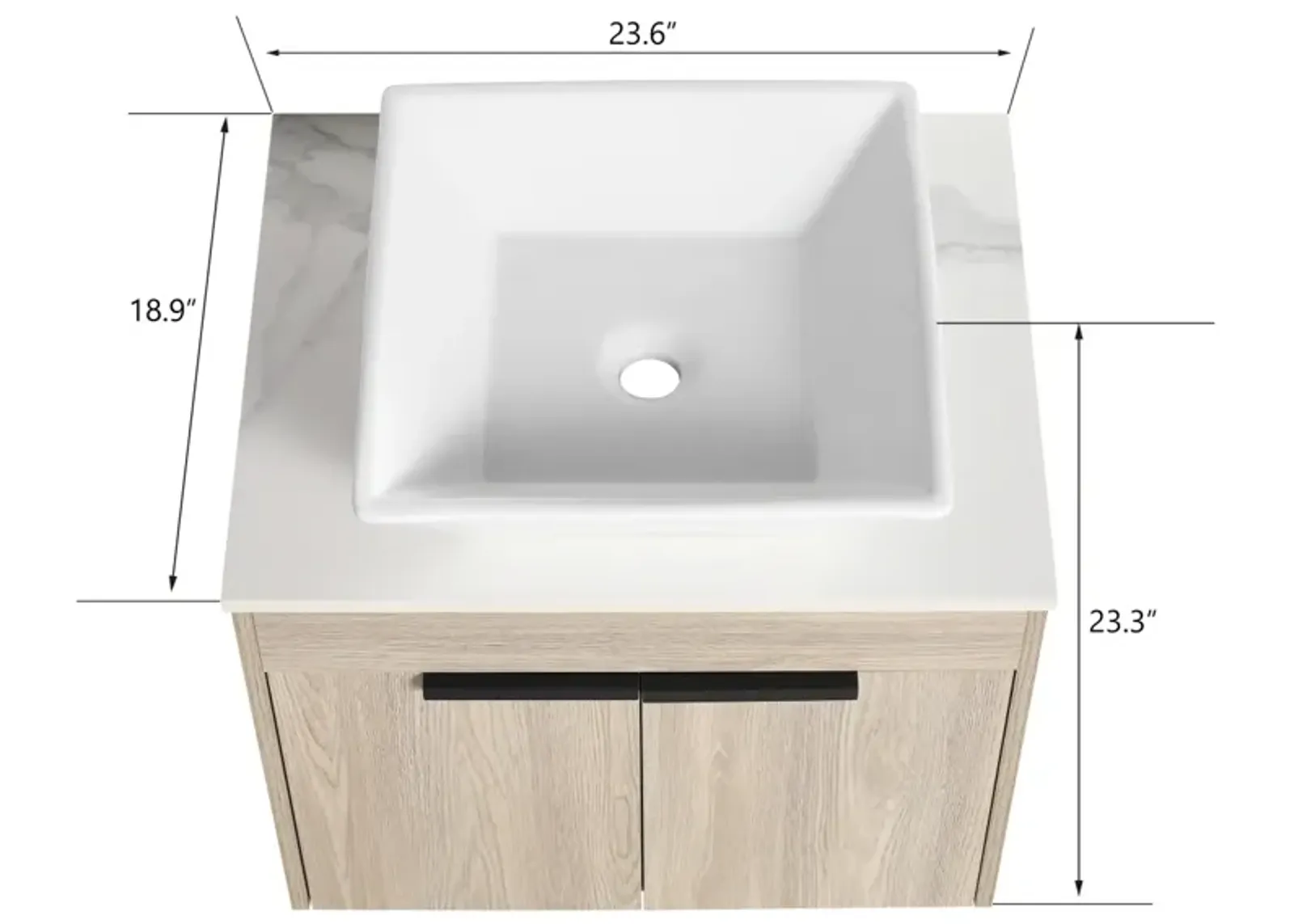 24" Modern Design Float Bathroom Vanity With Ceramic Basin Set