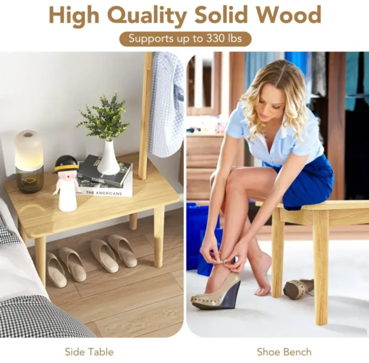 Hivvago End Table with Coat Rack Solid Wood Coat Tree with 2-in-1 Side Table