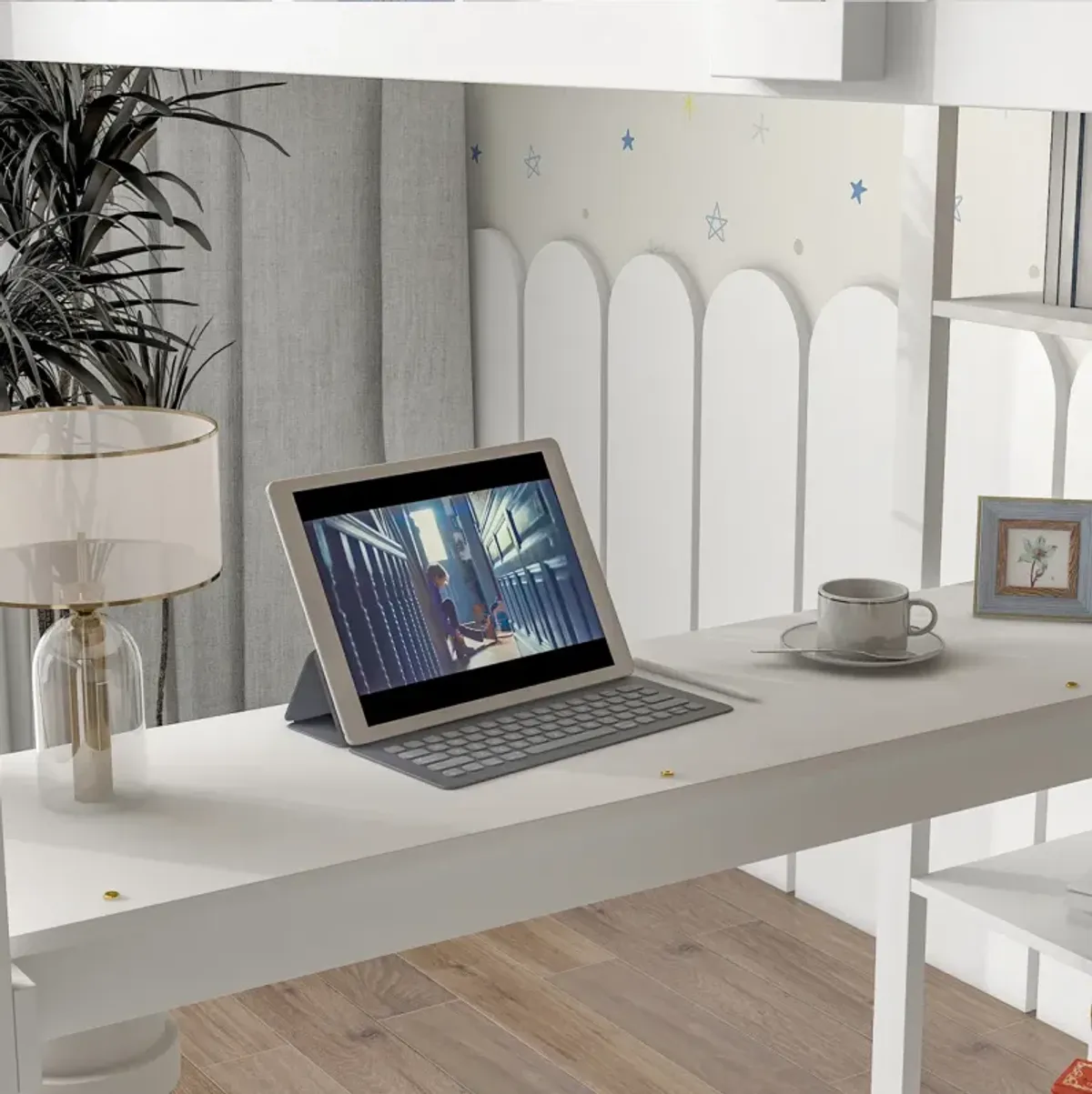 Full Loft Bed With Desk And Shelves