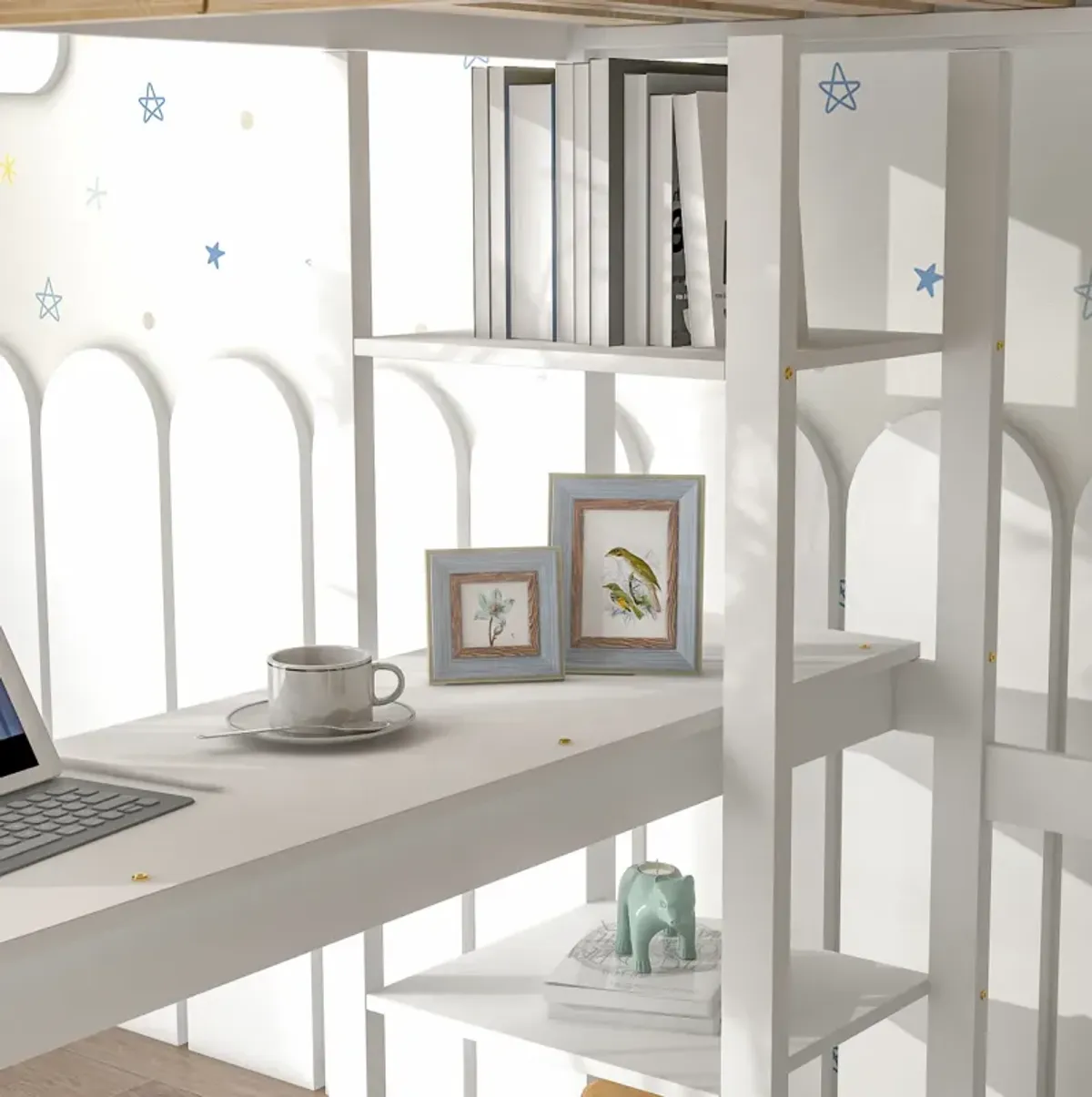 Full Loft Bed With Desk And Shelves