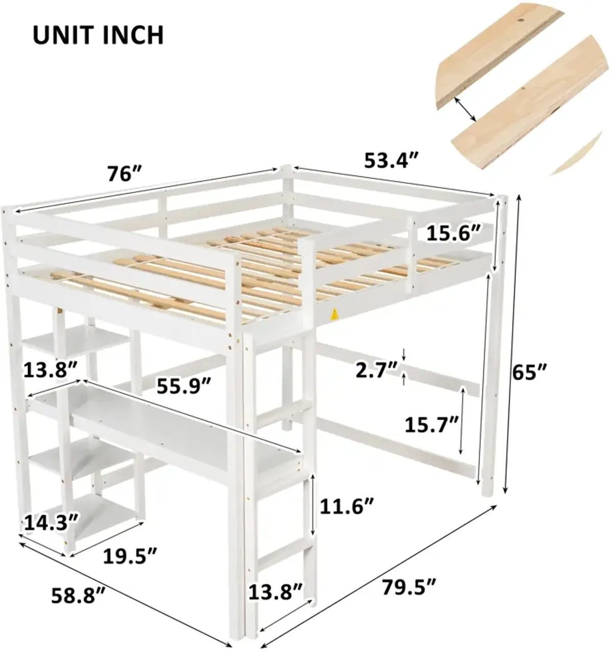 Full Loft Bed With Desk And Shelves