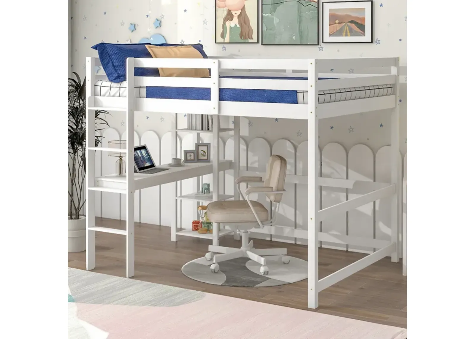 Full Loft Bed With Desk And Shelves