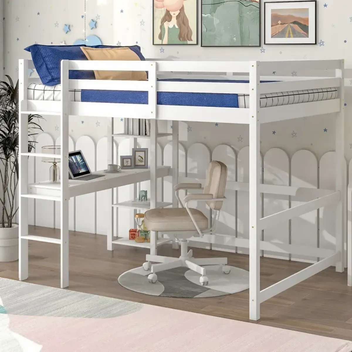 Full Loft Bed With Desk And Shelves